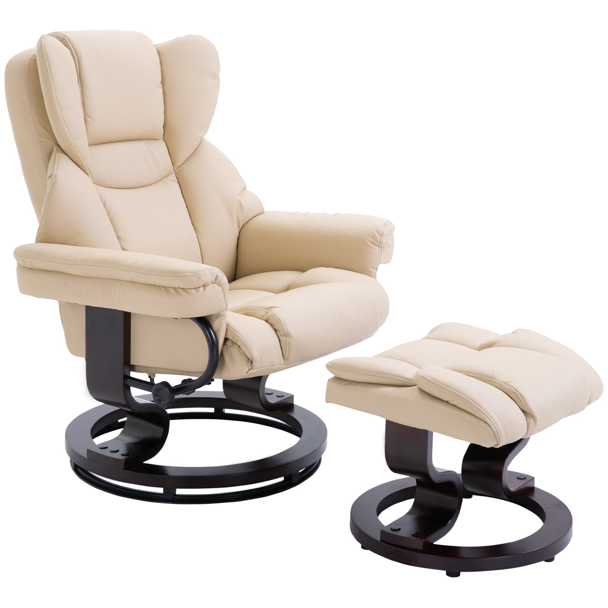 Relaxliegesessel mit Hocker, drehbarer TV-Sessel, Kunstleder Cremefarben