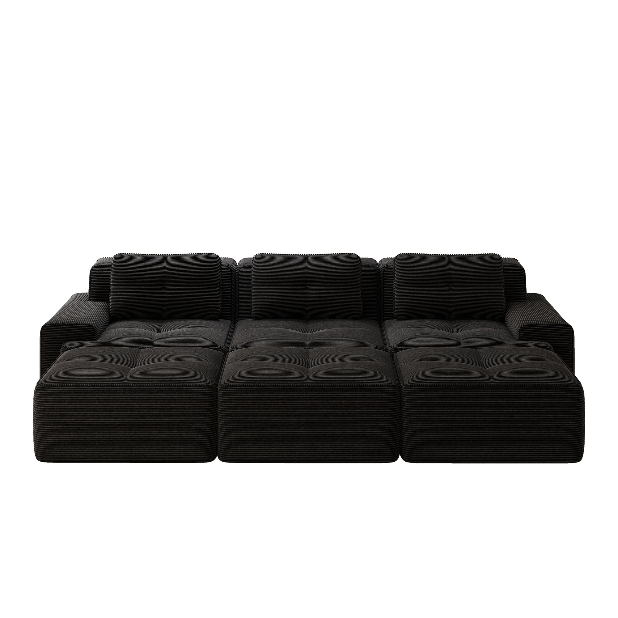 Frameless Modular Corner Sofa Sleeper 3 Ottomans - Corduroy Black