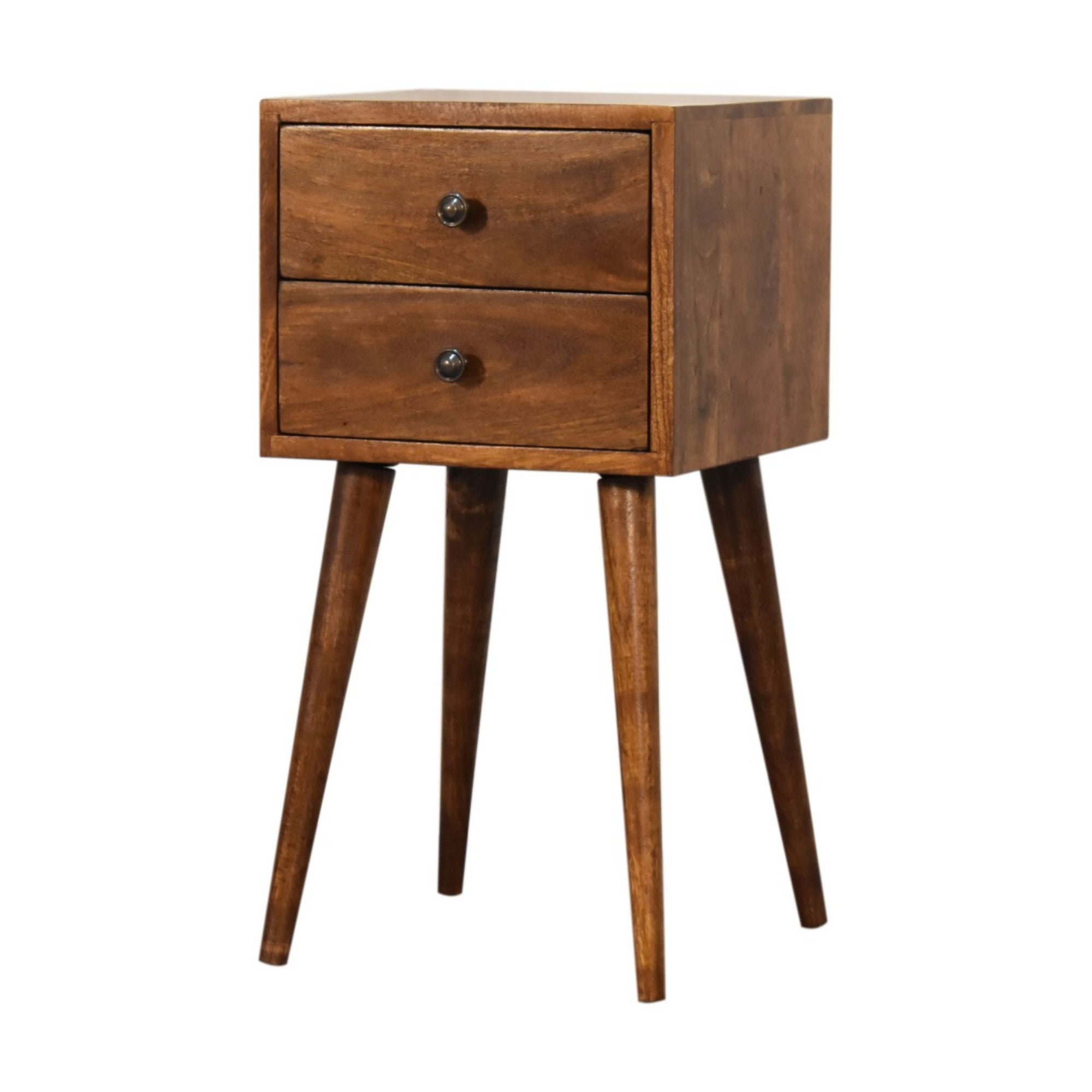 Solid Wood Mini Bedside with 2 Drawers, Dark Brown