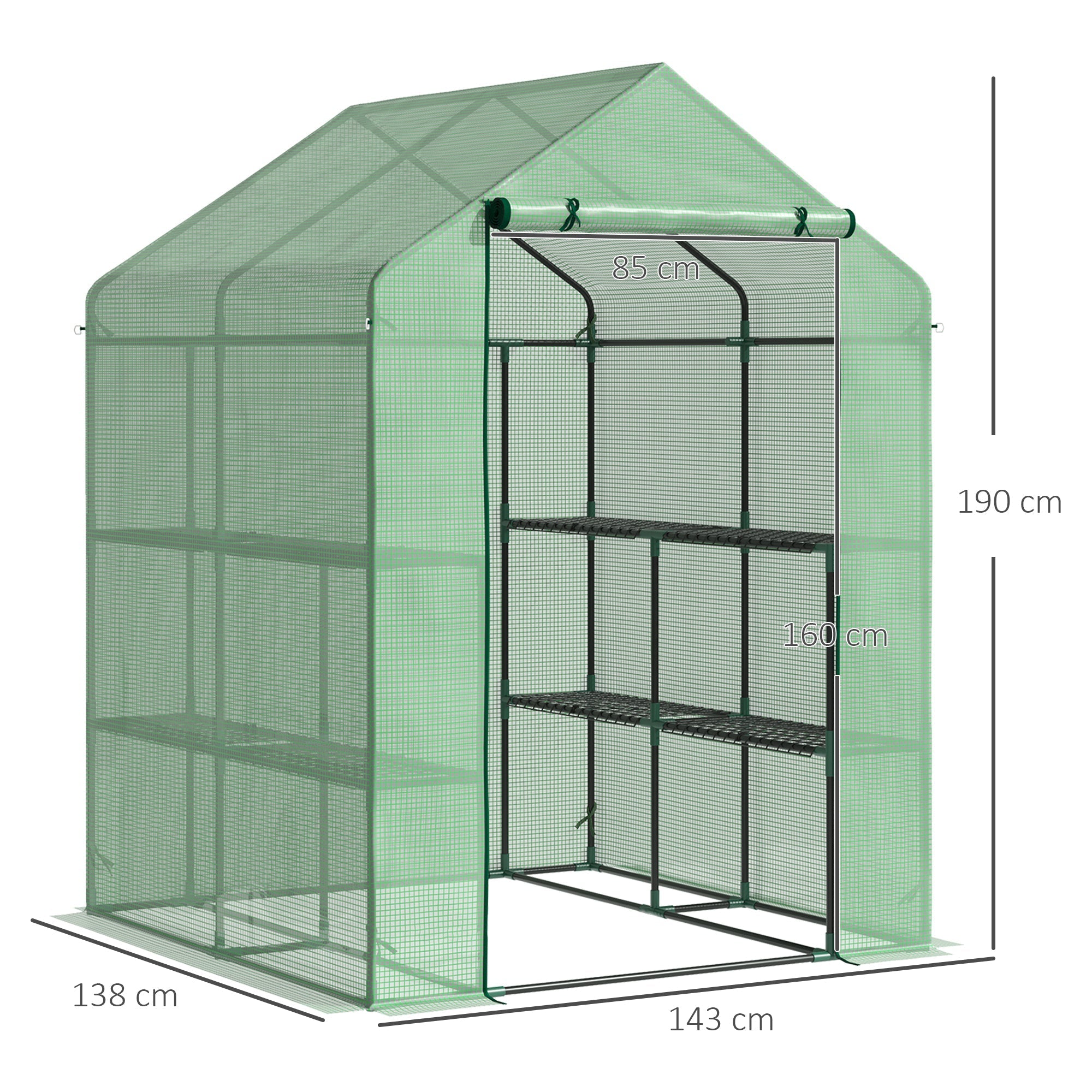 Walk-in Greenhouse, 8 Shelves for Tomatoes Optimal Plant Care, Steel & PE Plastic, Green