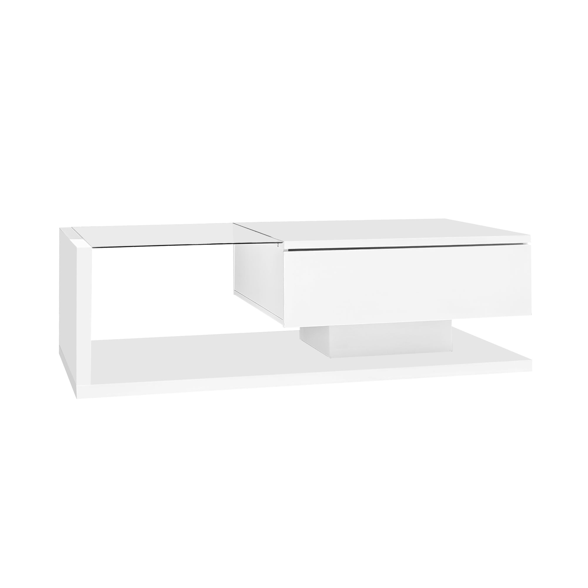 Coffee table, high-gloss white
  Side table, coffee table, with glass and LED effect