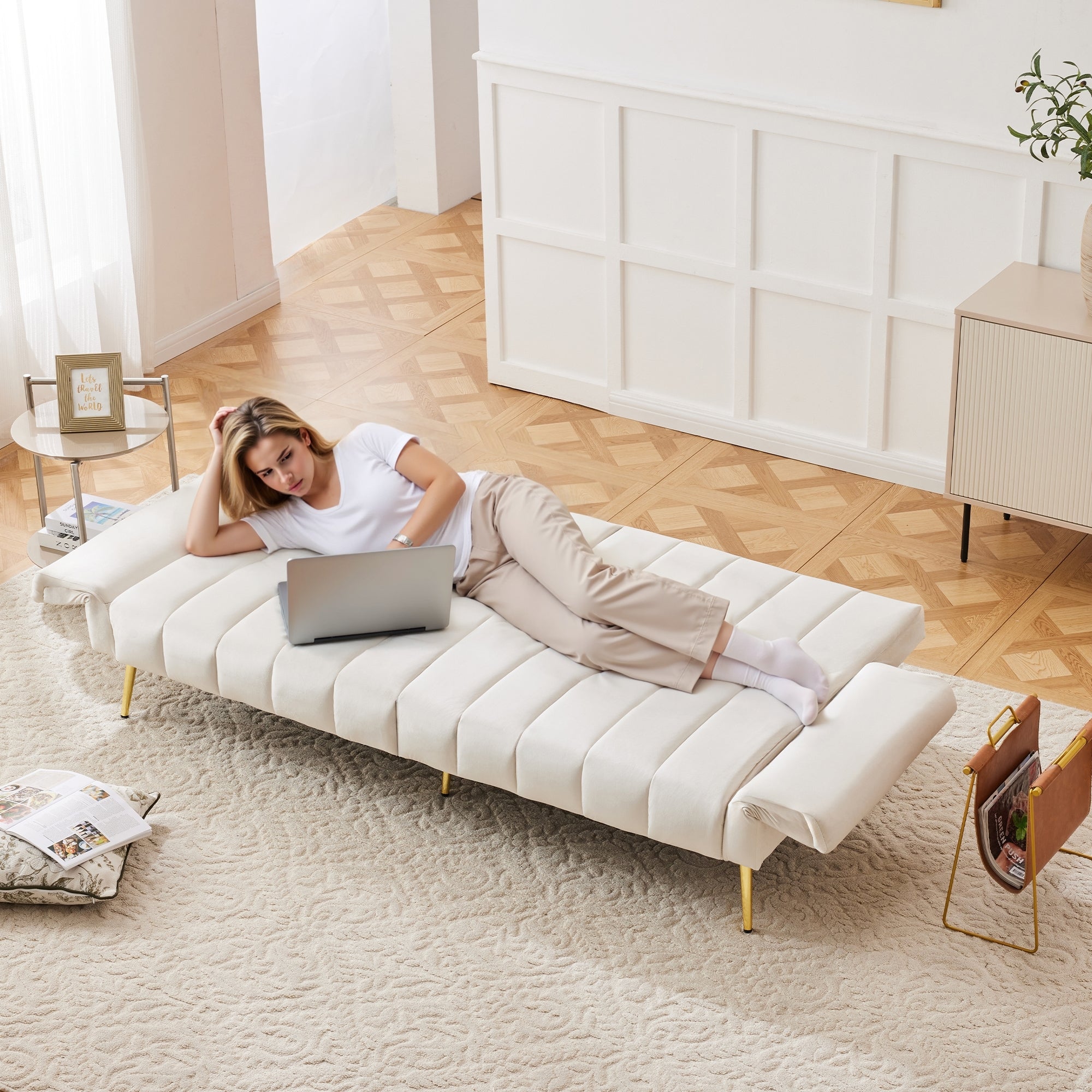 Sofa Bed, Modern Folding with Sleeping Function, Velvet Fabric