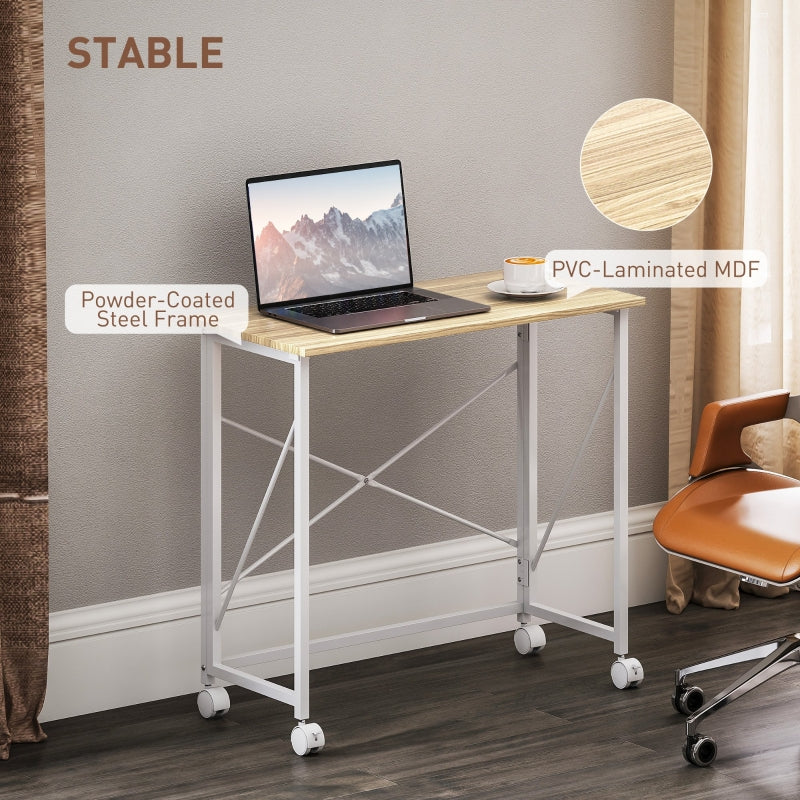 Folding Desk 80 cm on Wheels, Natural Tone