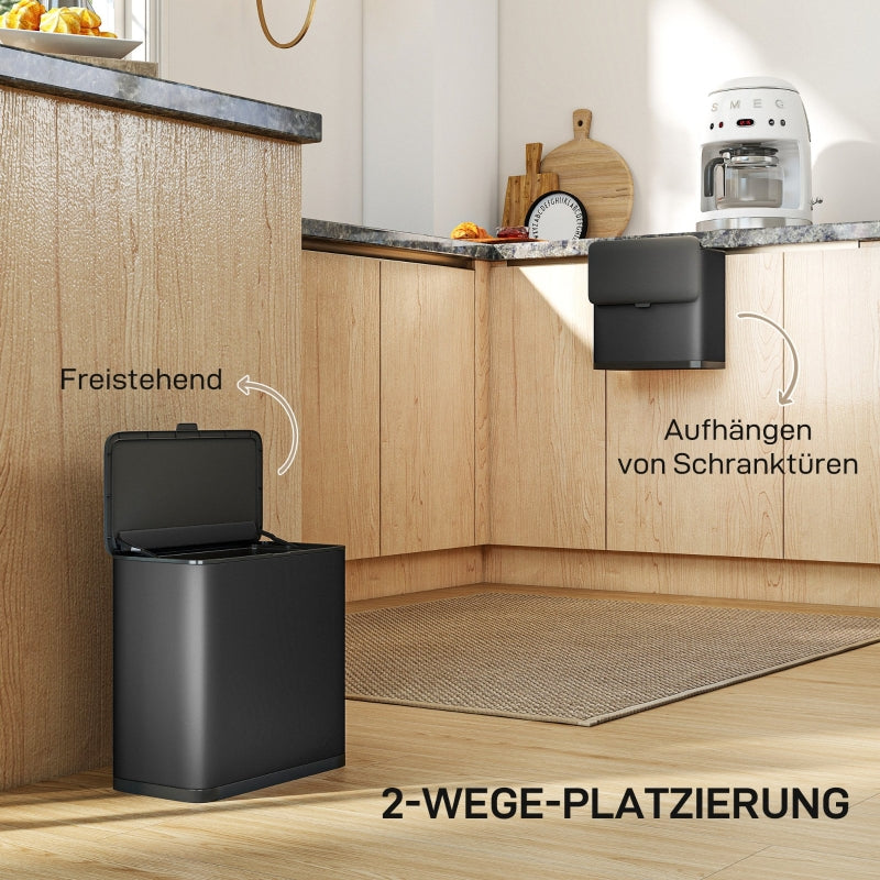Waste Bin 8L Freestanding Wall-Mounted - Stainless Steel Black