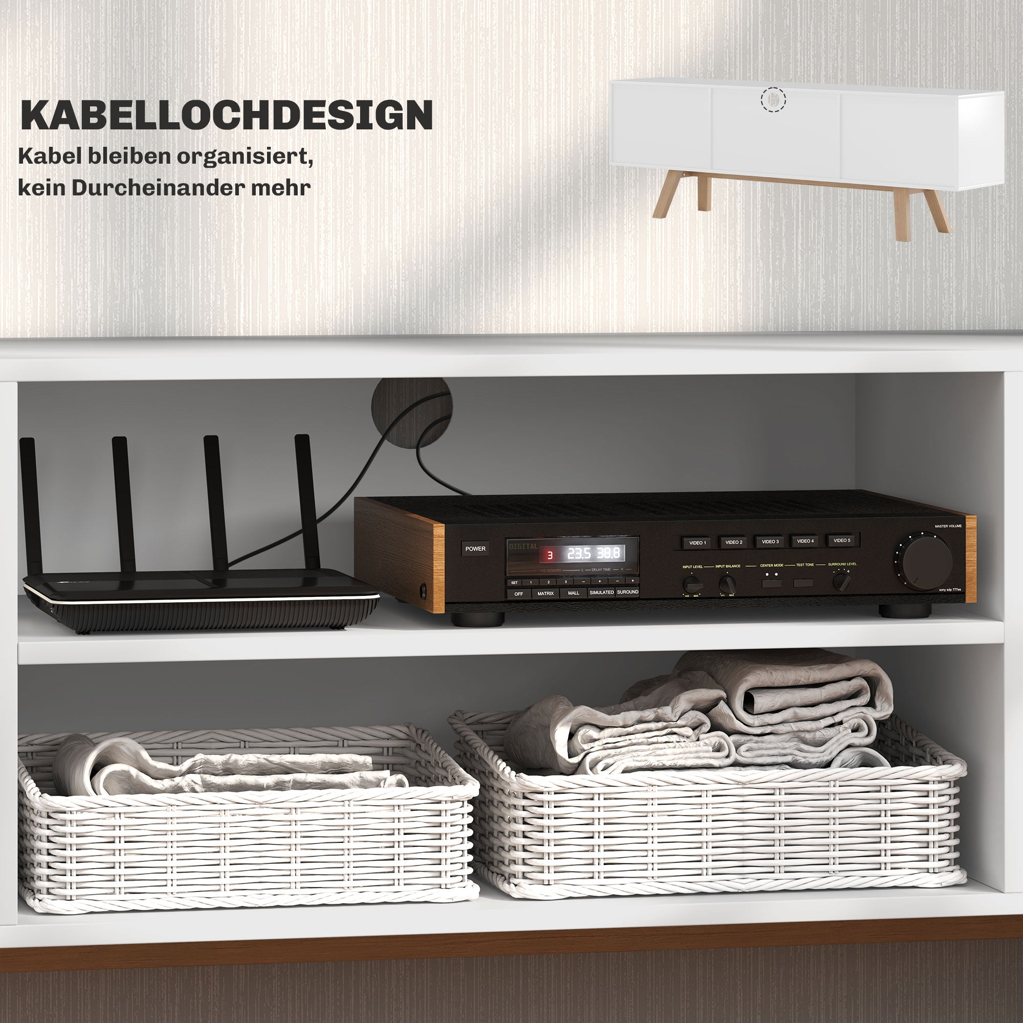 TV Cabinet, 65 inch TV Stand with Shelves, White