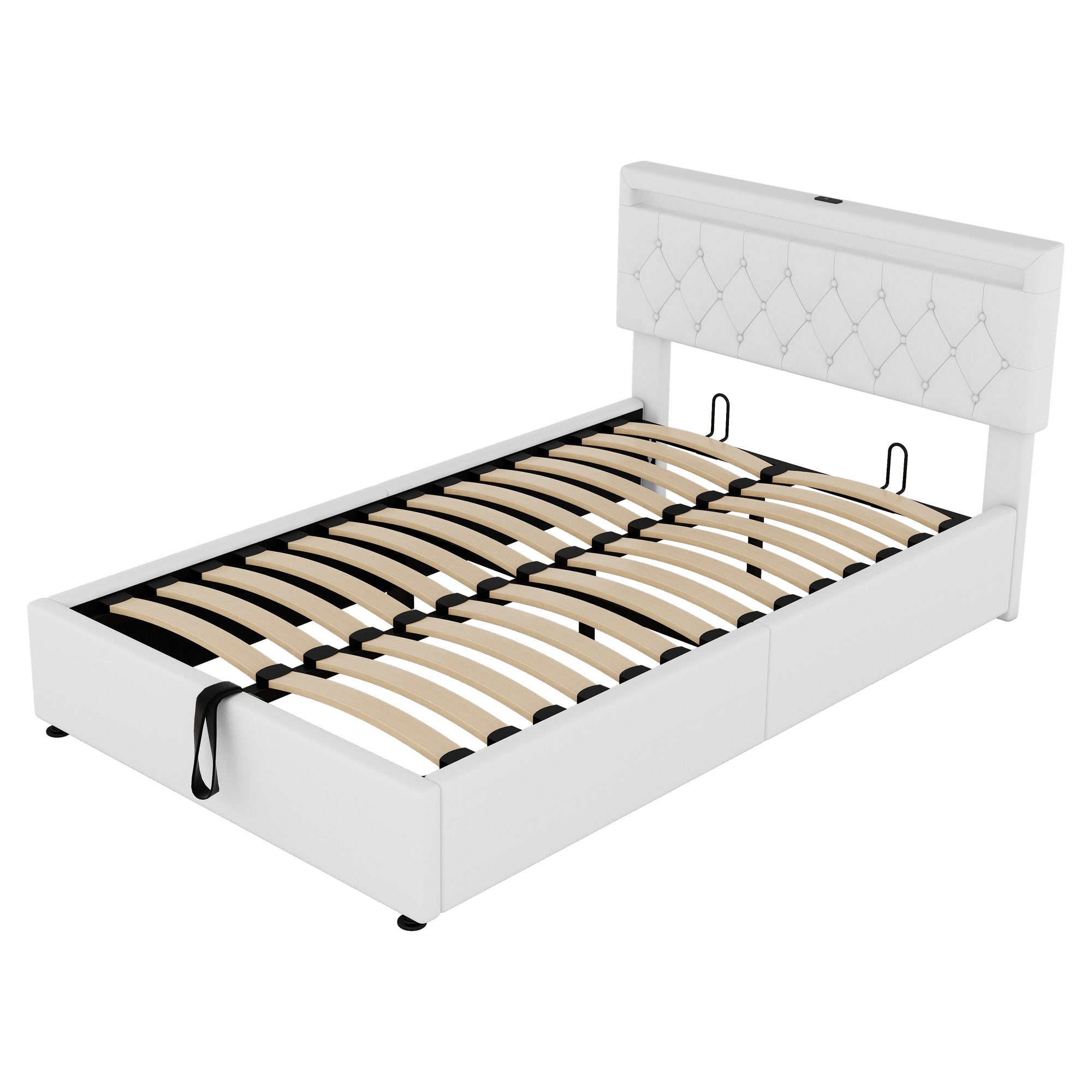 Upholstered Bed 140x200cm Adjustable Ambient Light USB/Type-C Storage - White