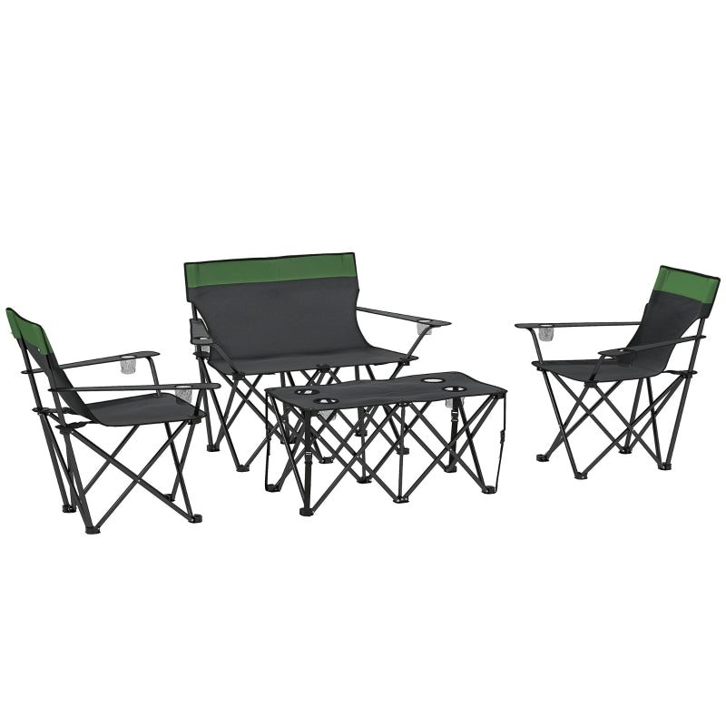 Four-Piece Portable Picnic Table Set, Folding Chairs and Table, Green