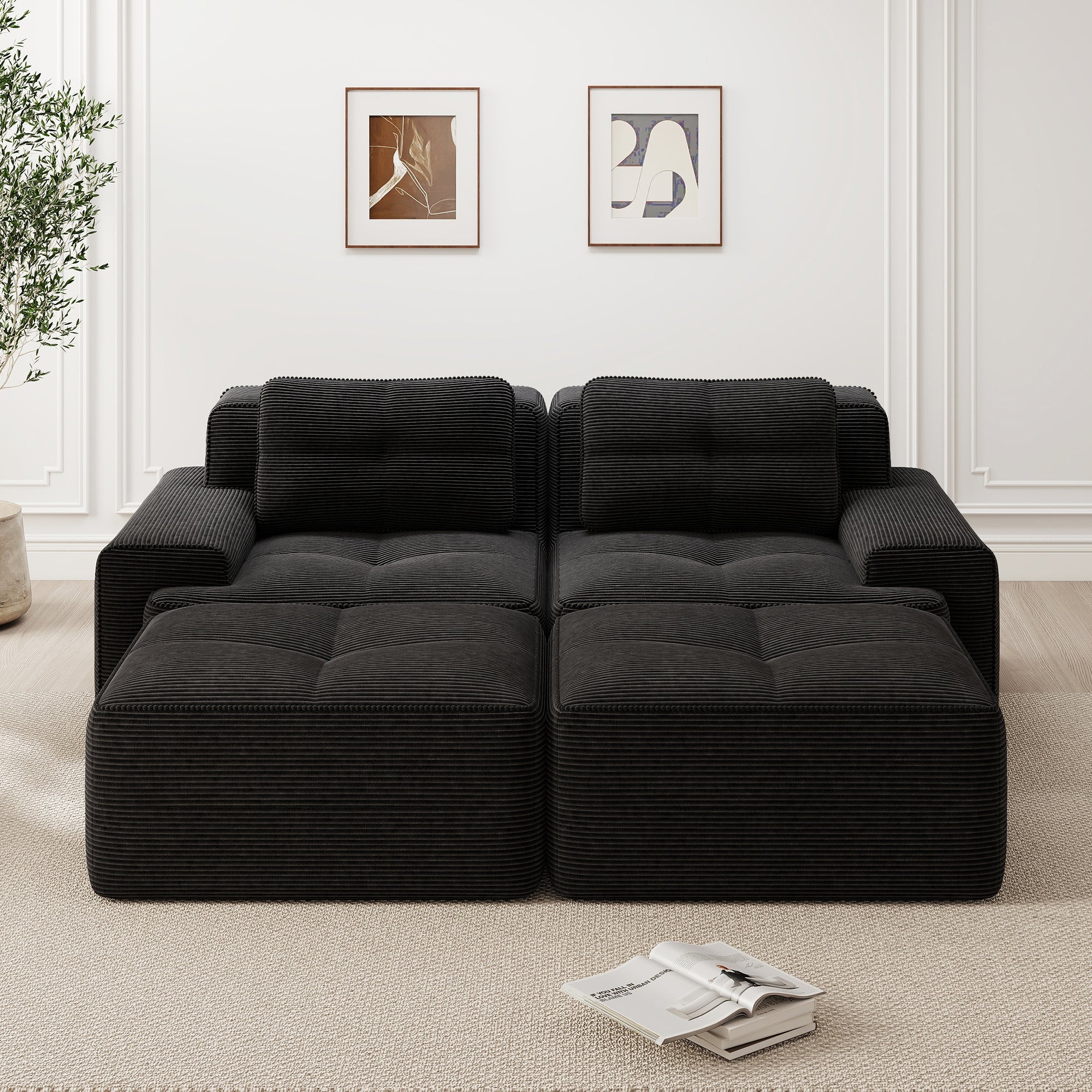 Cloud Modular Sofa U-shaped Ottoman Deep Seat - Corduroy Black