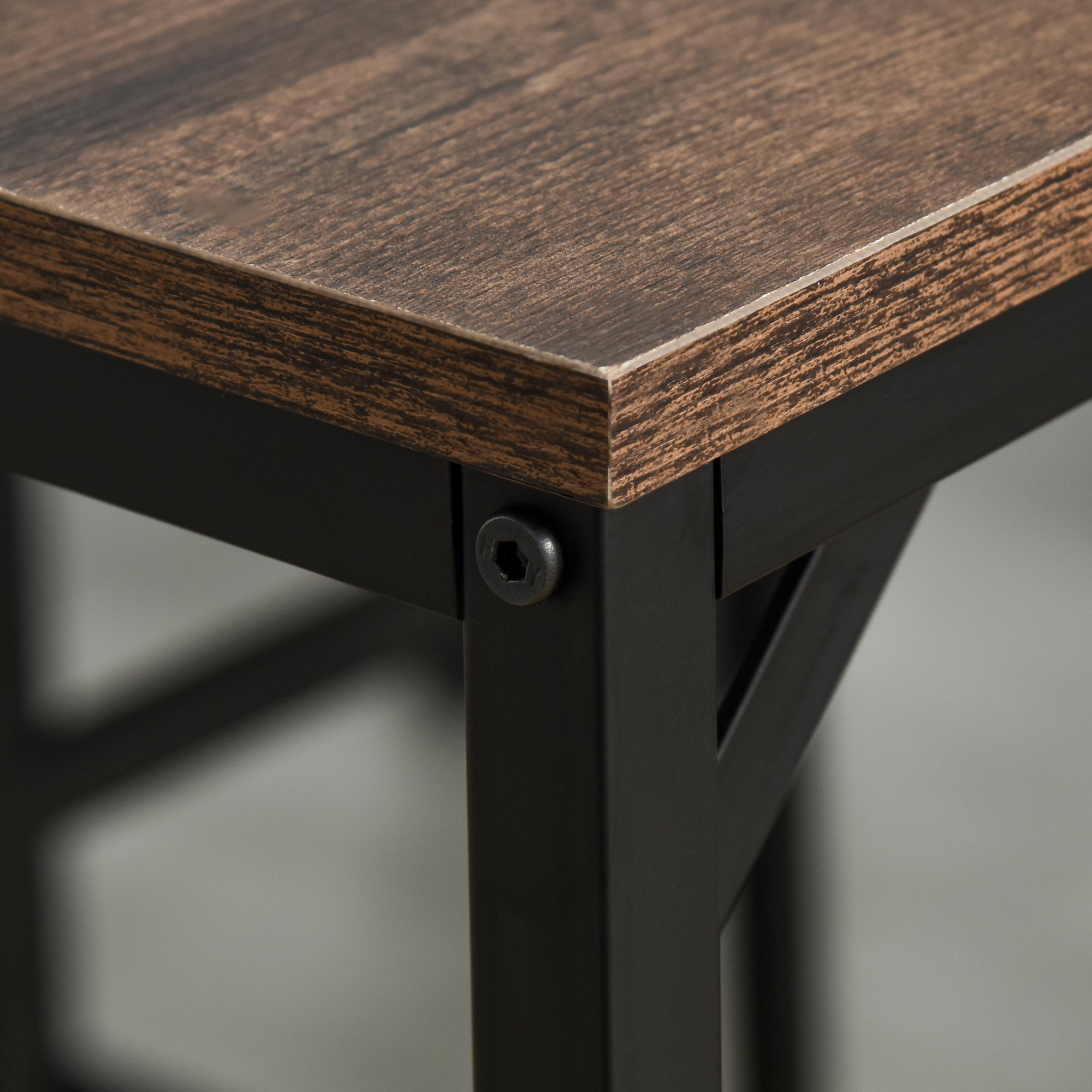 Bar Table Set, 5-Piece Standing Table with 4 Stools, Rustic Brown/Black Chipboard/Steel