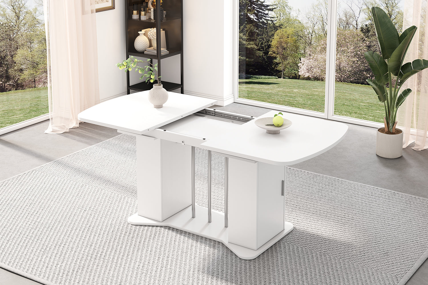 Extendable Dining Table 120/160x80cm Modern Storage - White/Silver Legs