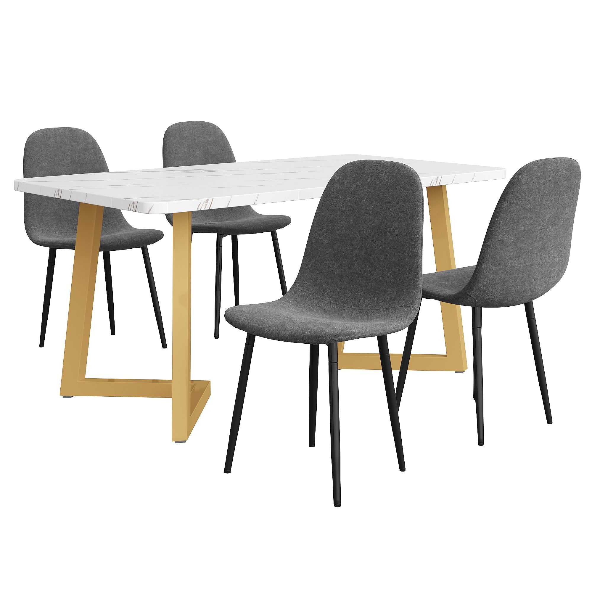 5-Piece Dining Set Modern Kitchen Table with 4 Chairs, Grey Linen & Gold