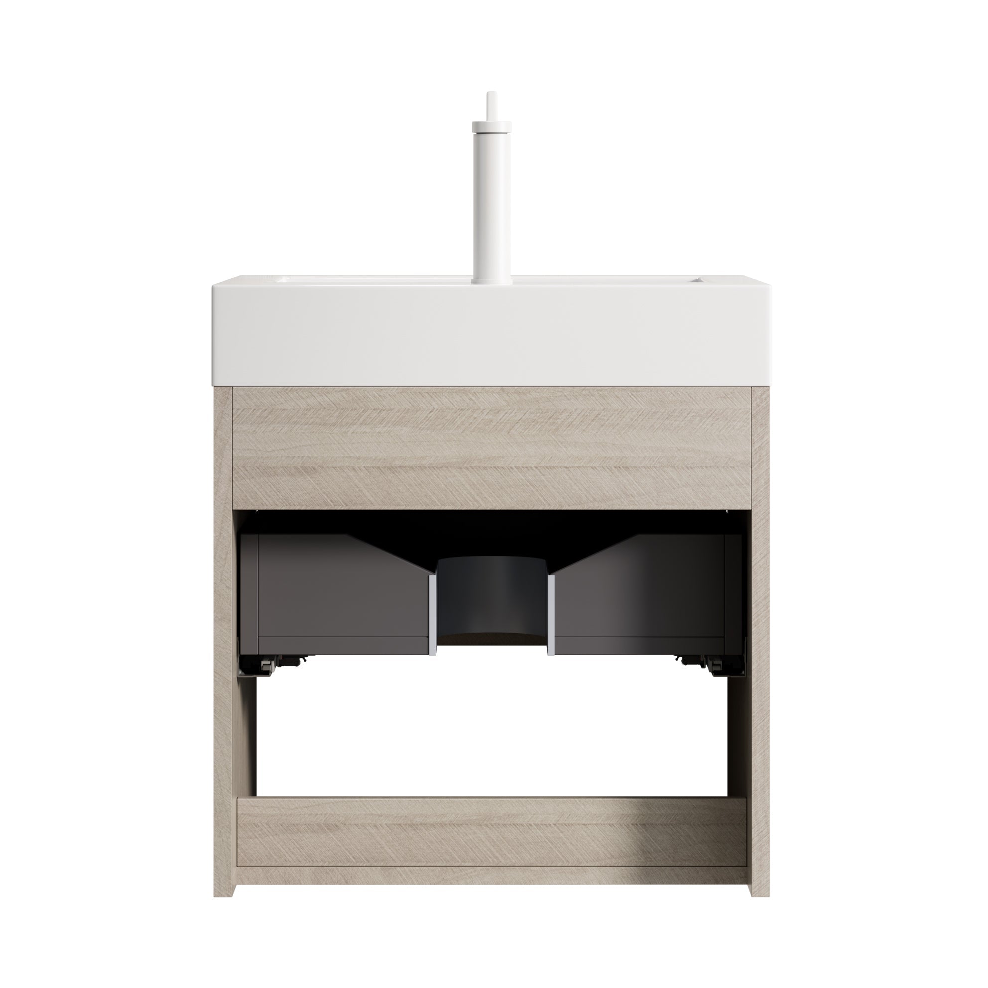 Bathroom Vanity Unit with Resin Basin and Storage, Light Oak Wood Grain