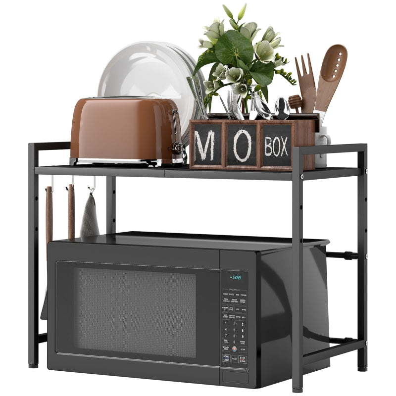 Mikrowellenregal ausziehbar mit 3 Haken, Metall, Schwarz
