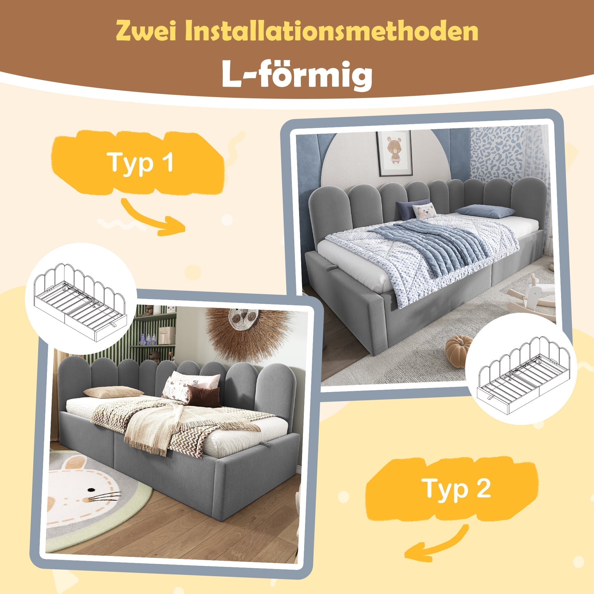 Daybed Sofa Bed 90x200cm Hydraulic Storage Metal Slatted Base, Velvet Grey