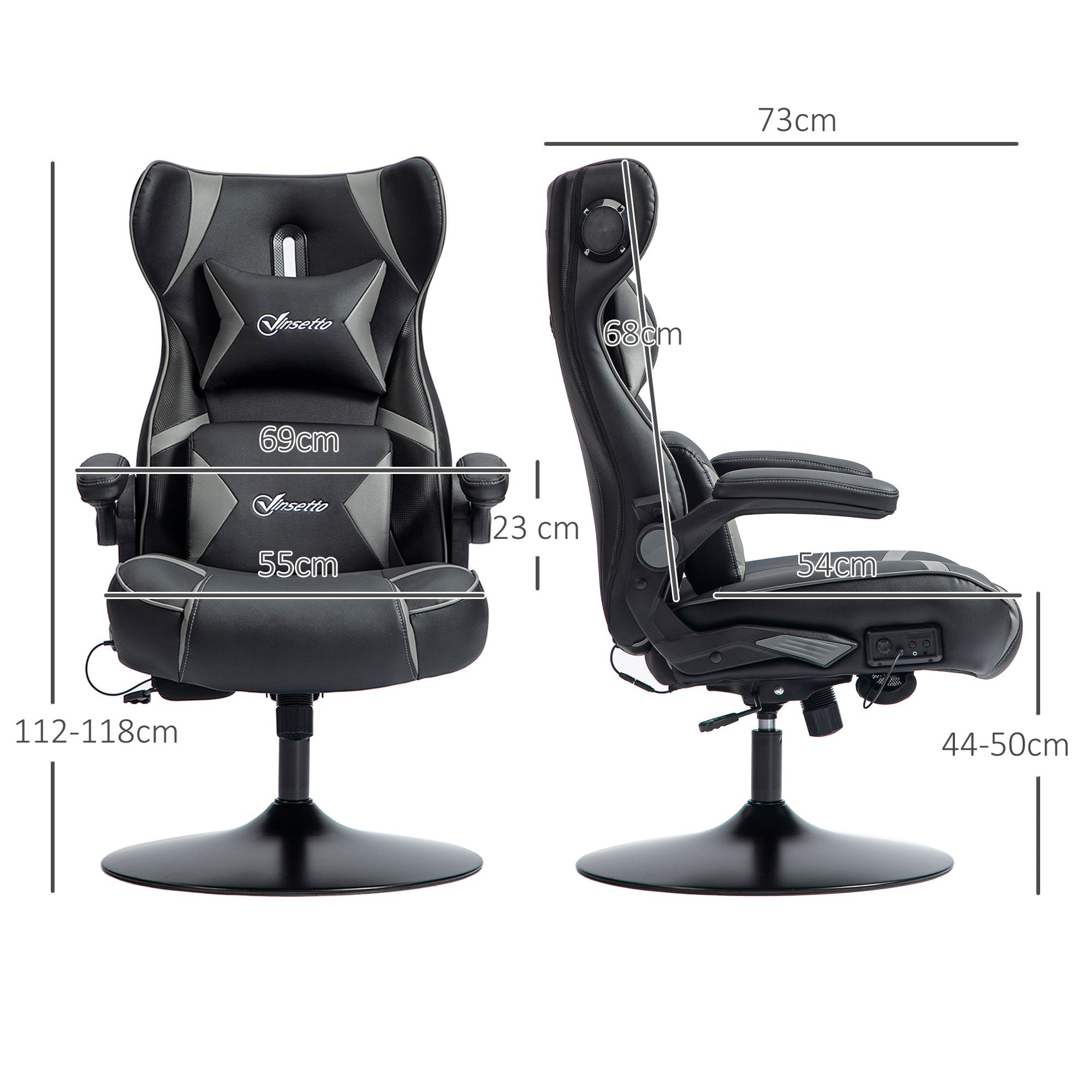 Gaming Chair, Ergonomic Rocking Swivel with Speakers, 120kg Capacity, Black/Grey