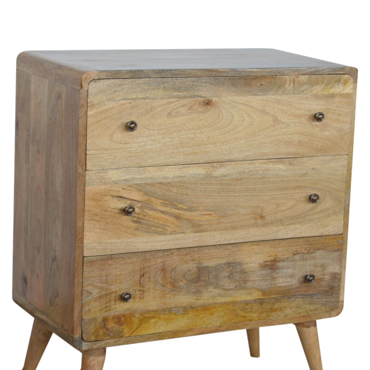 Solid Wood Curved Chest, 3 Drawers, Oak-ish Brown