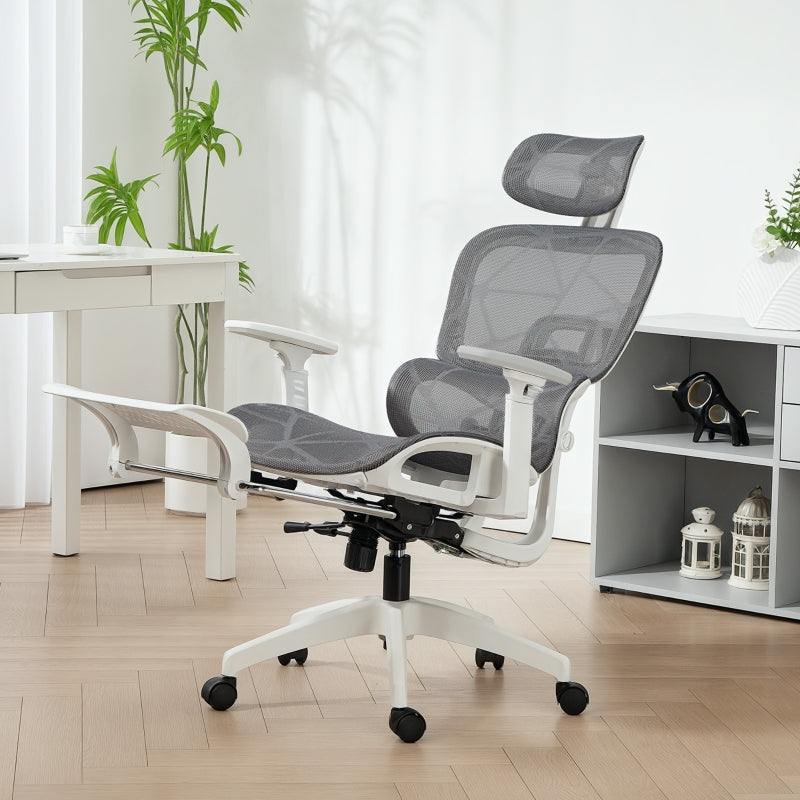 Multi-Adjustable Office Chair Mesh, Grey and White
