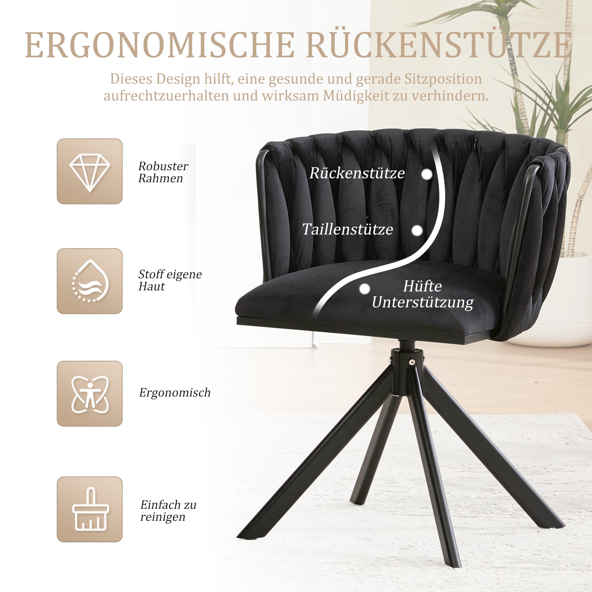 Velour Armchair 180° Swivel Ergonomic Heavy-Duty Metal (Set of 2)