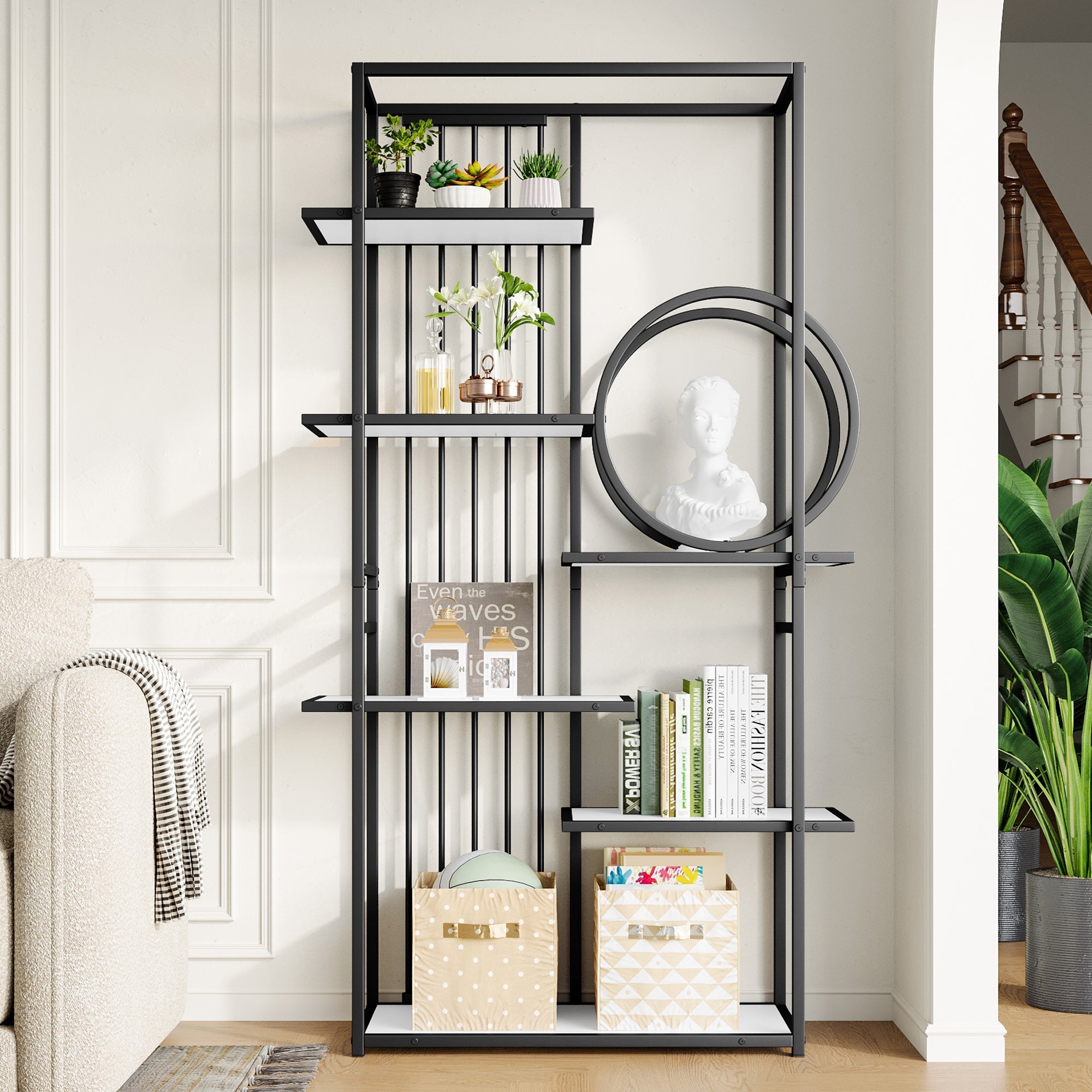 Metal Shelf 100x30x180cm Multi-Tier Modern Style - White/Black