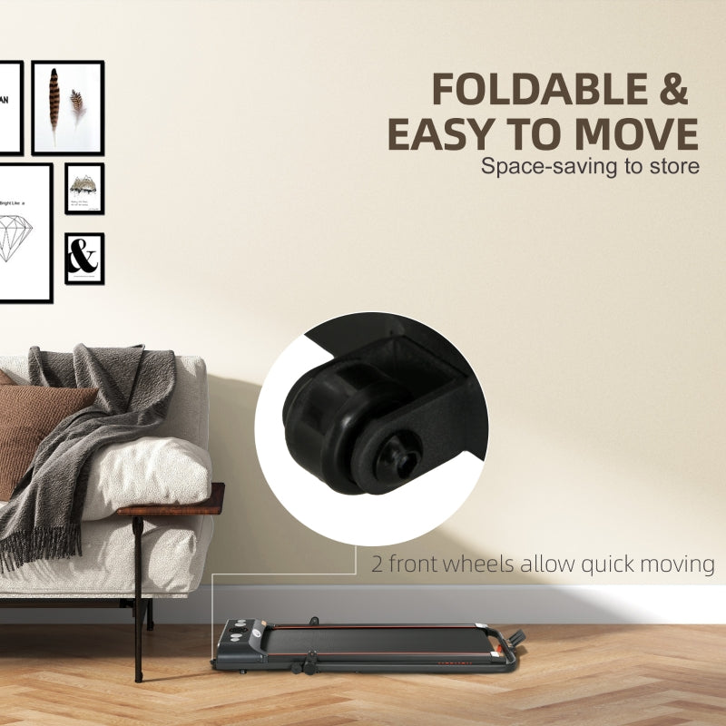 Foldable Walking Treadmill with LED Display and Wheels, Red