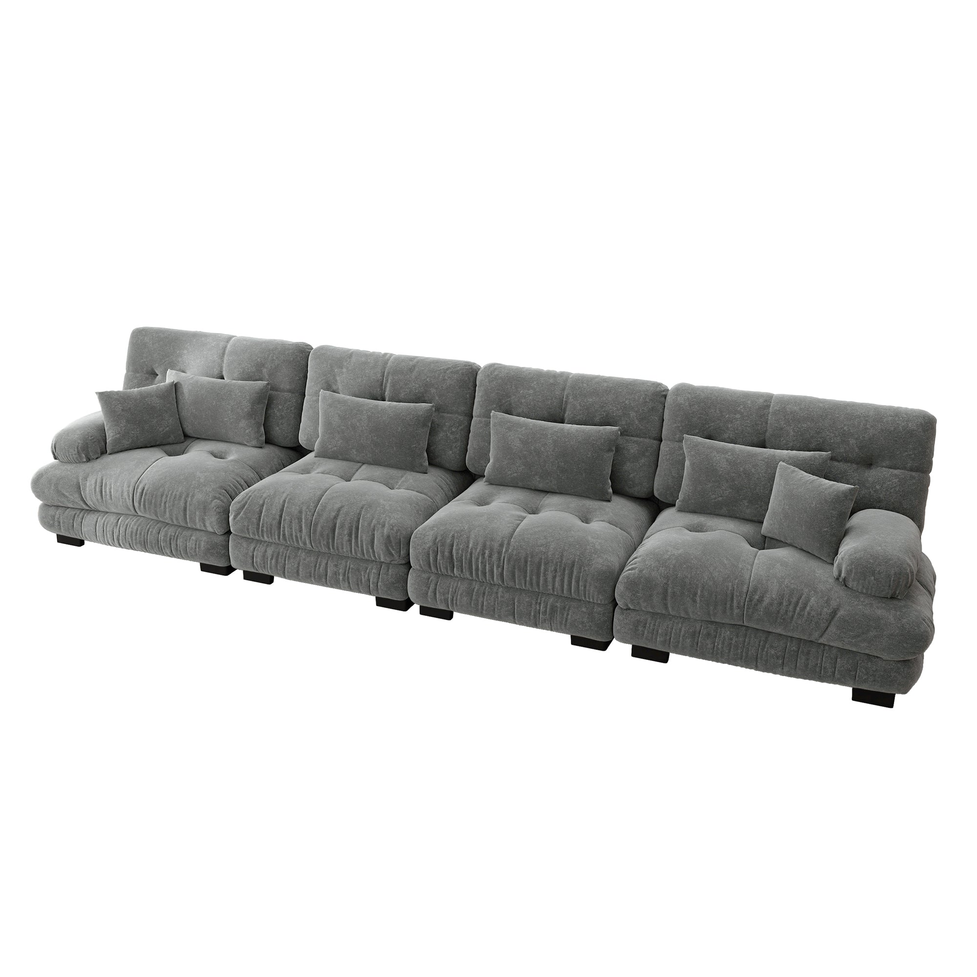 Modular Corner Sofa, 4-Seater Deep Seat Sleeper, Chenille Grey