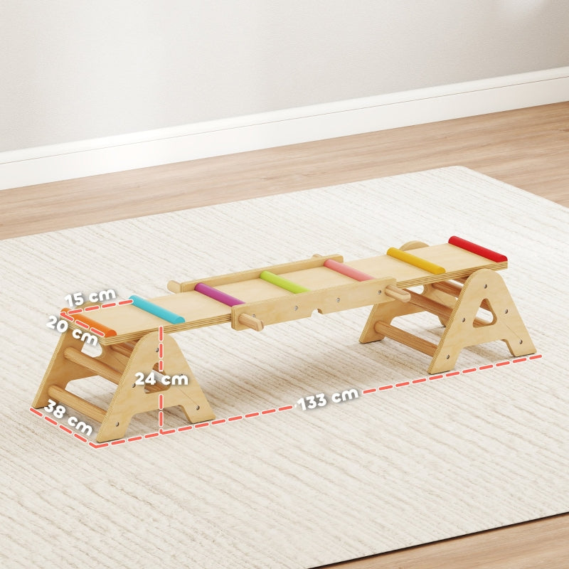 2-in-1 Balance Board Seesaw Rocker 133x38x24cm - Wooden