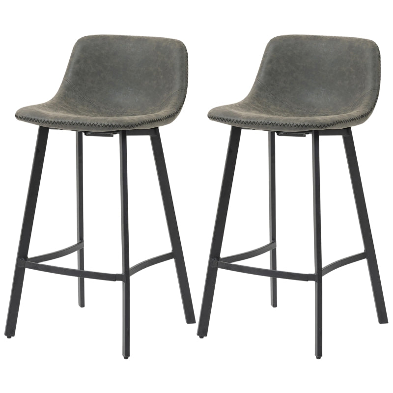 Bar Stools Set of 2, Dining Stools with Backrest and Footrest, PU Leather Grey