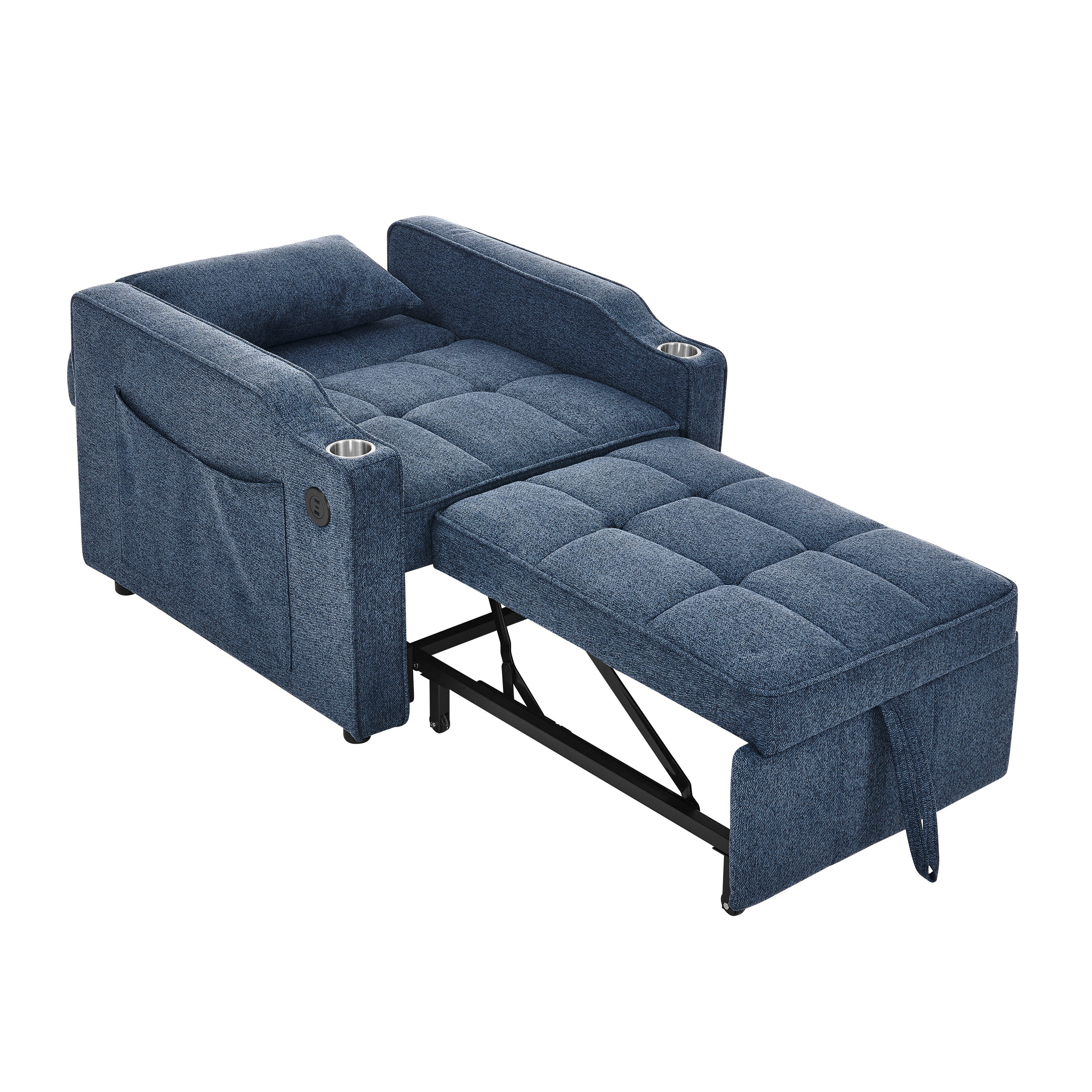 3-in-1 Sofa Bed with Slide-to-Transform Design and USB Charging, Navy Blue