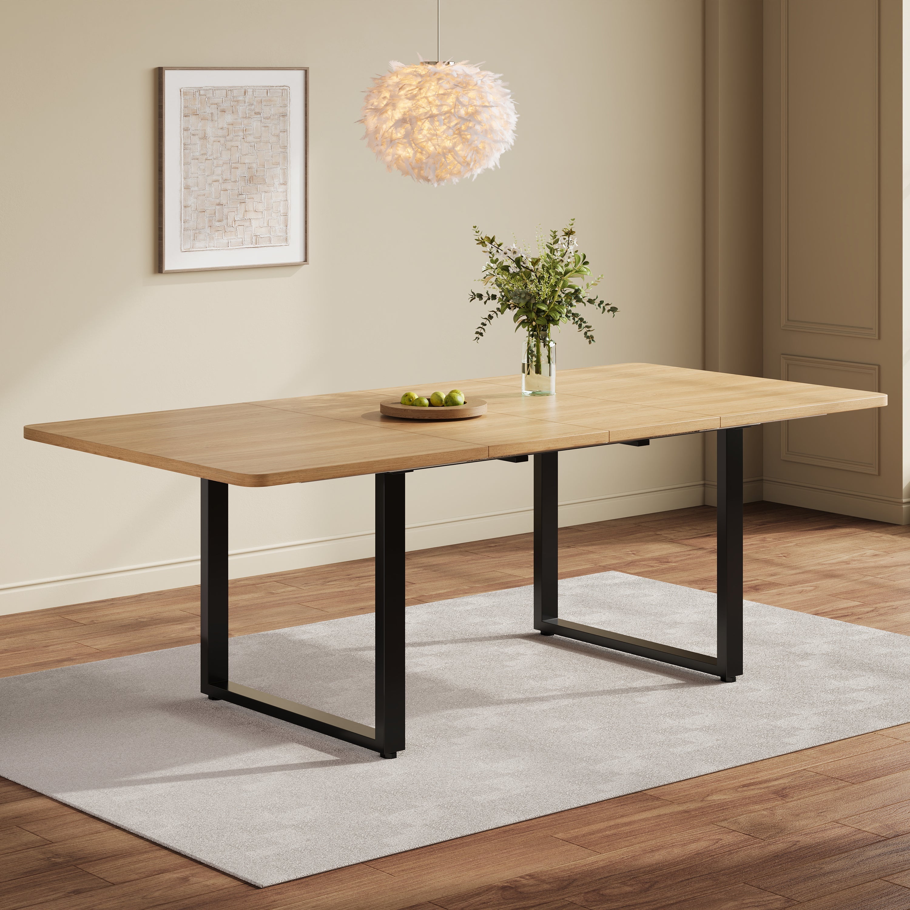 Extendable Dining Table 3 Lengths 140/180/220x80cm for 6-10 People Metal Legs Oak