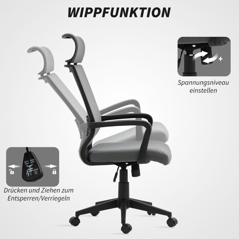 Office Chair, Ergonomic Swivel, Dark Grey Faux Wool