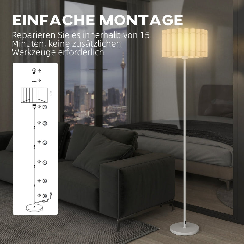 Floor lamp with E27 socket, wave shade, and foot switch for living room and bedroom, white