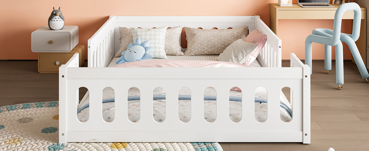 Wooden Platform Bed, 140x200 with Railing, White