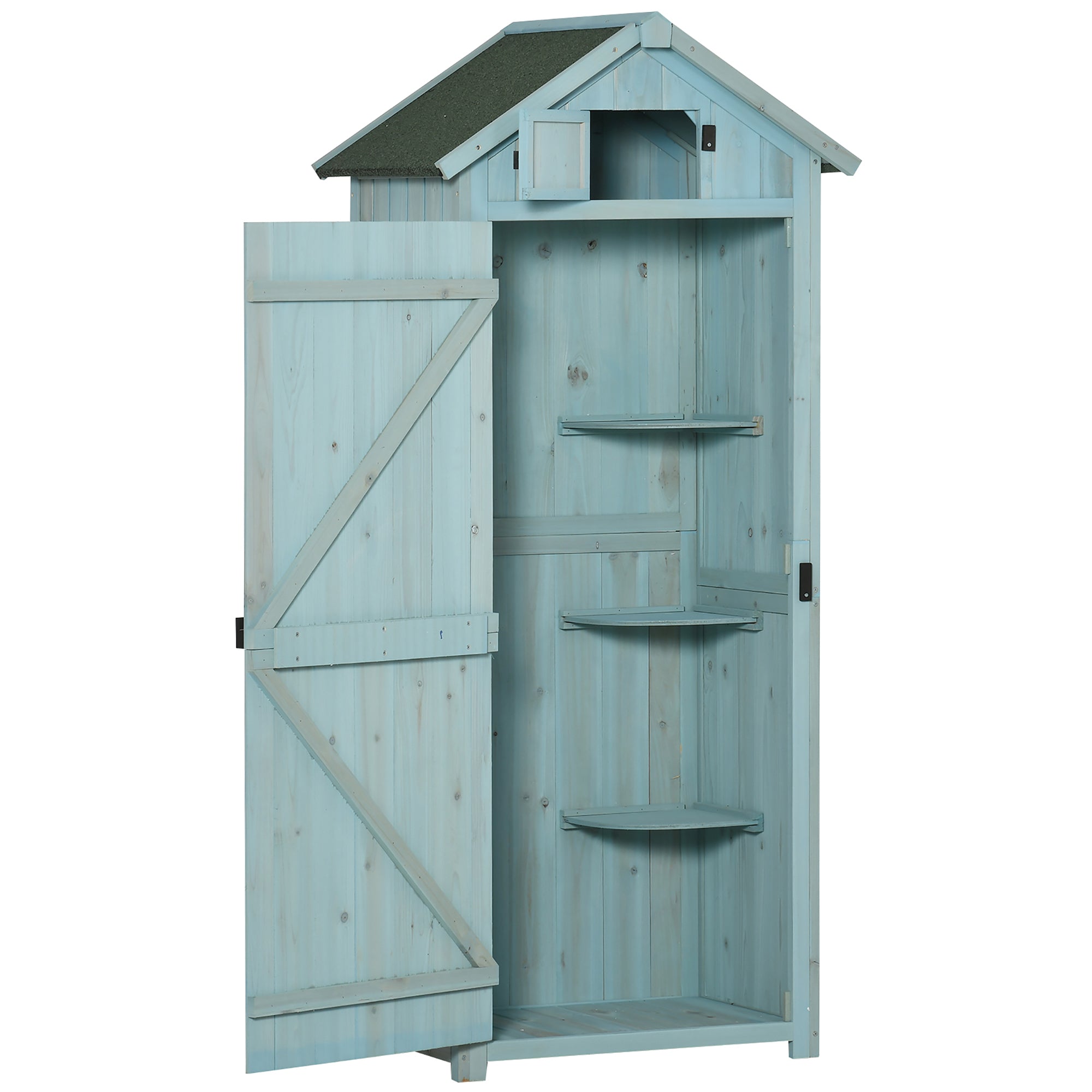 Garden Shed Vertical Utility 3 Shelves Wood Blue
