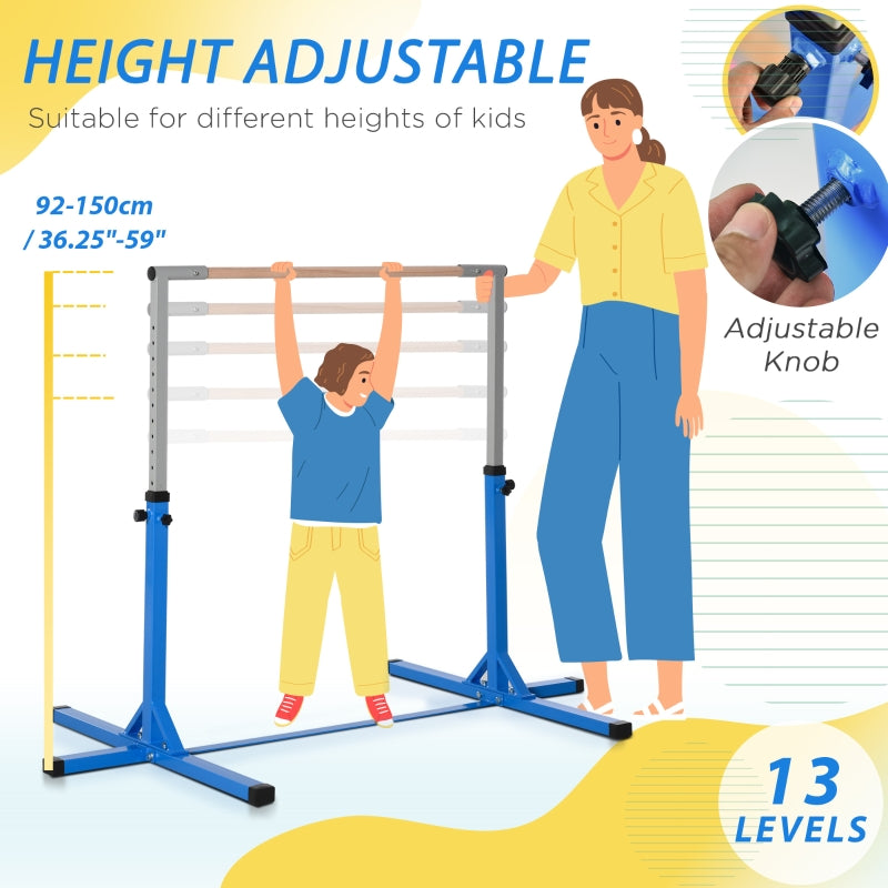 Gymnastics Horizontal Bar, Height Adjustable, Kids Junior Kip, Blue