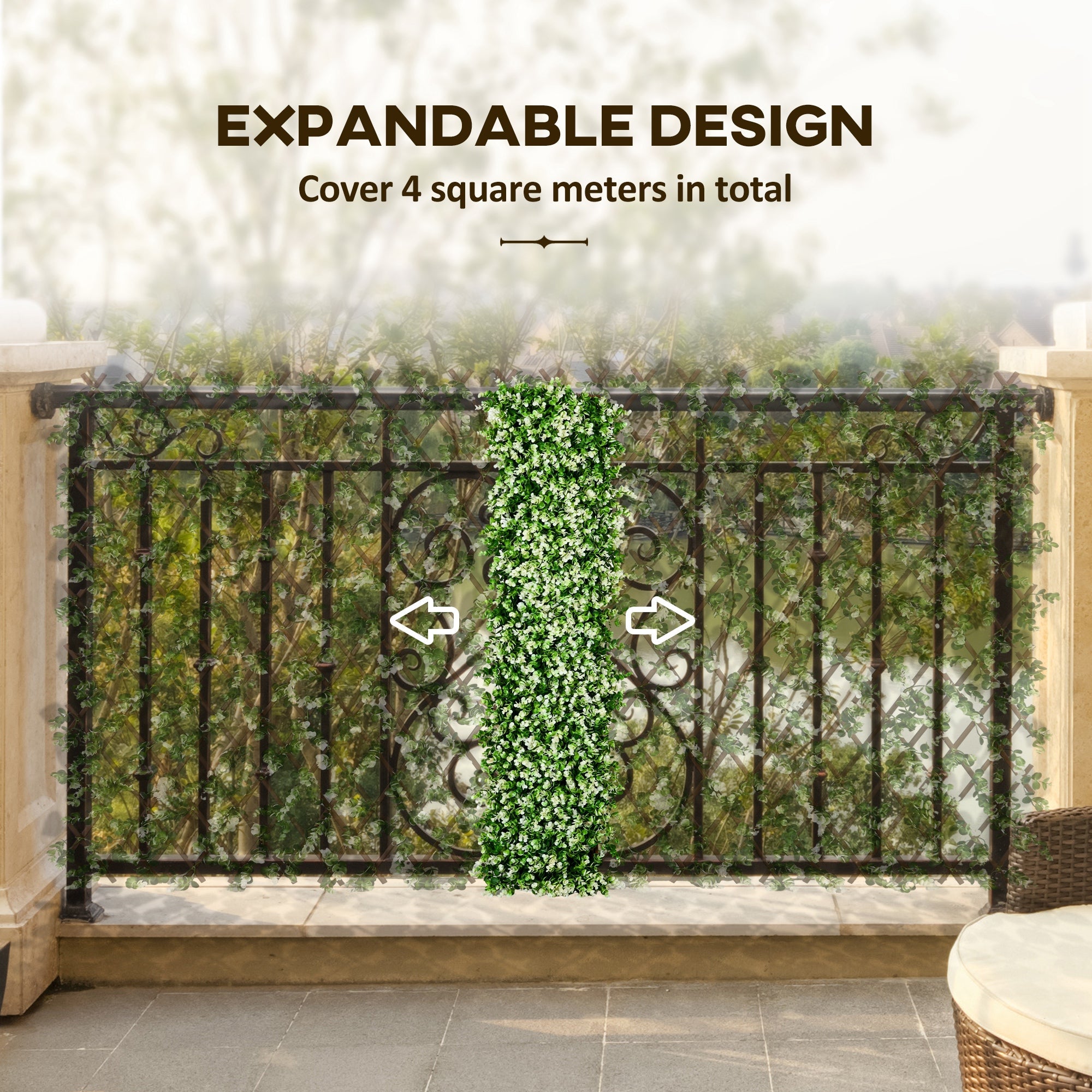 2pc Expanding Garden Trellis, 2 x 1m Faux Decorative Privacy Fence, Eucalyptus Leaves
