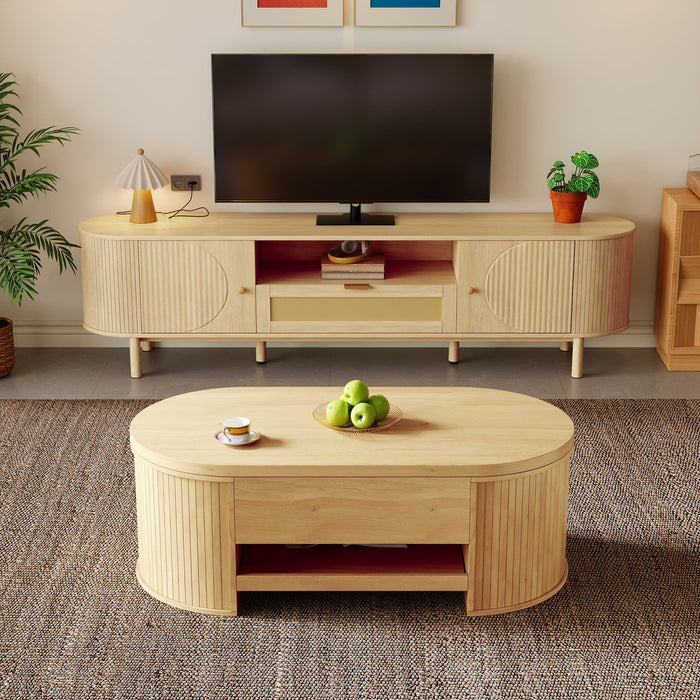 Living Room Furniture Set, Adjustable Coffee Table TV Cabinet Storage Modern Design