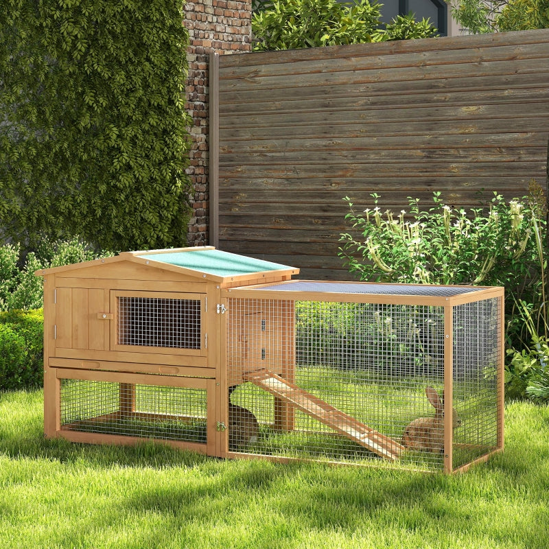Wooden Rabbit Hutch 2 Tier with Rabbit Run for Outdoor Garden, Fir Wood