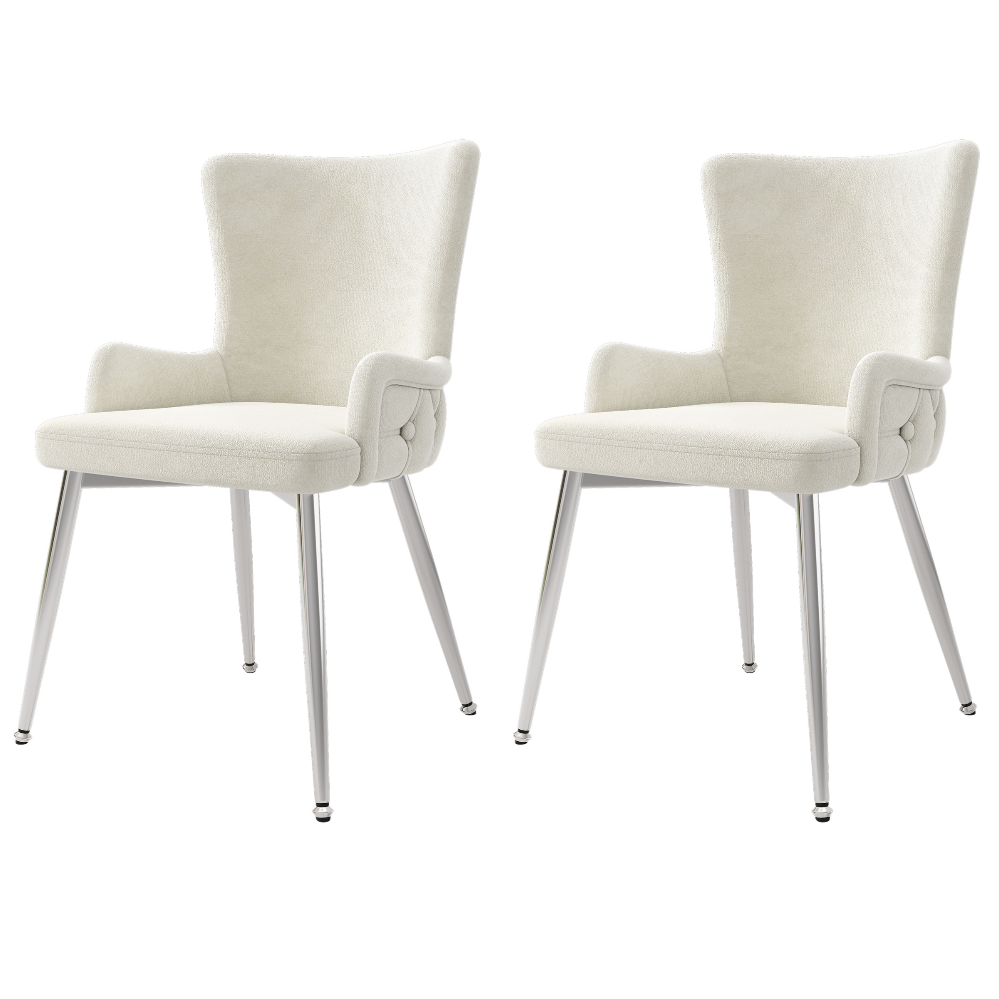 Velvet Chair Set of 2 Silver Metal Legs - Beige