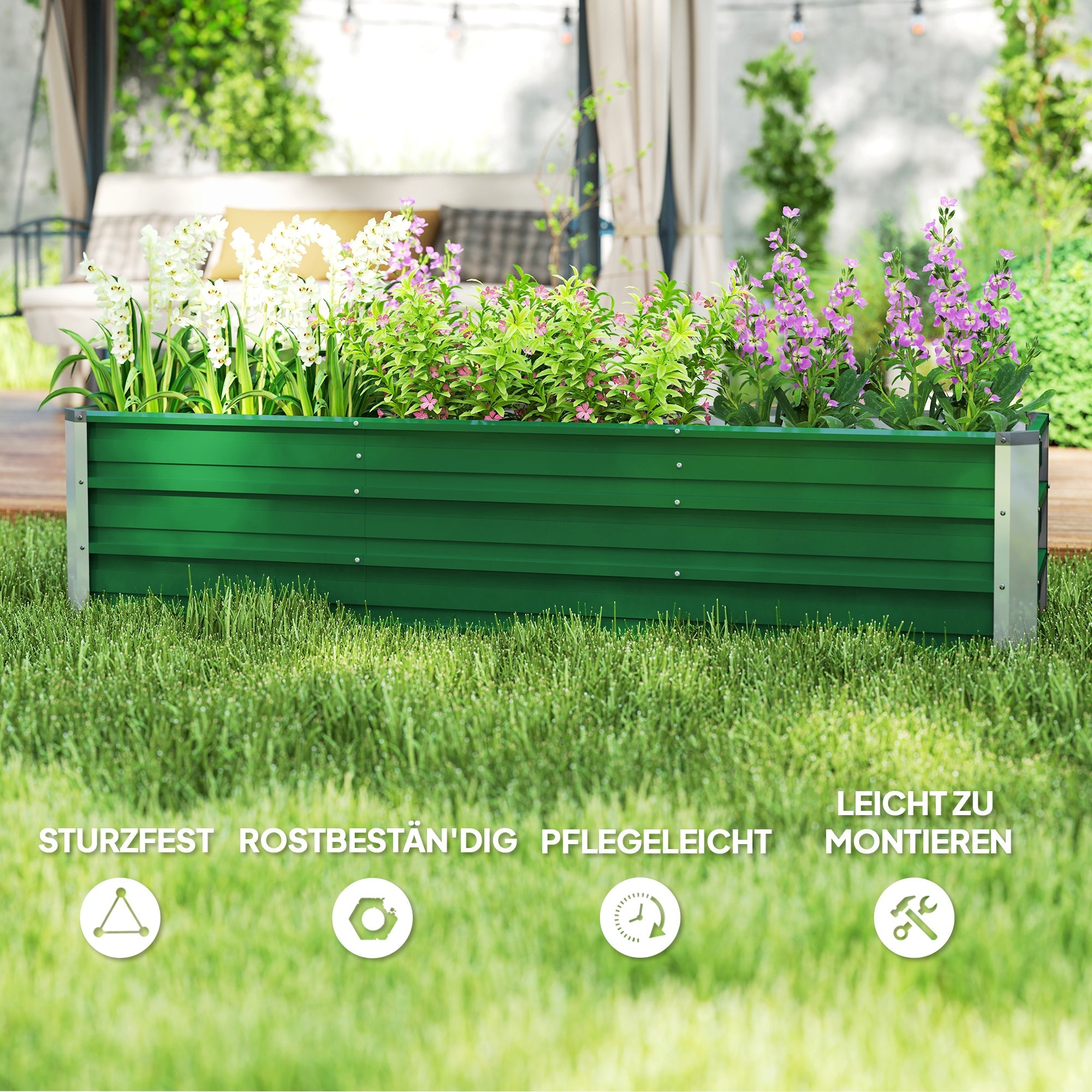 Raised Garden Bed/Planter Box 183x47x40cm Steel with Green Gloves