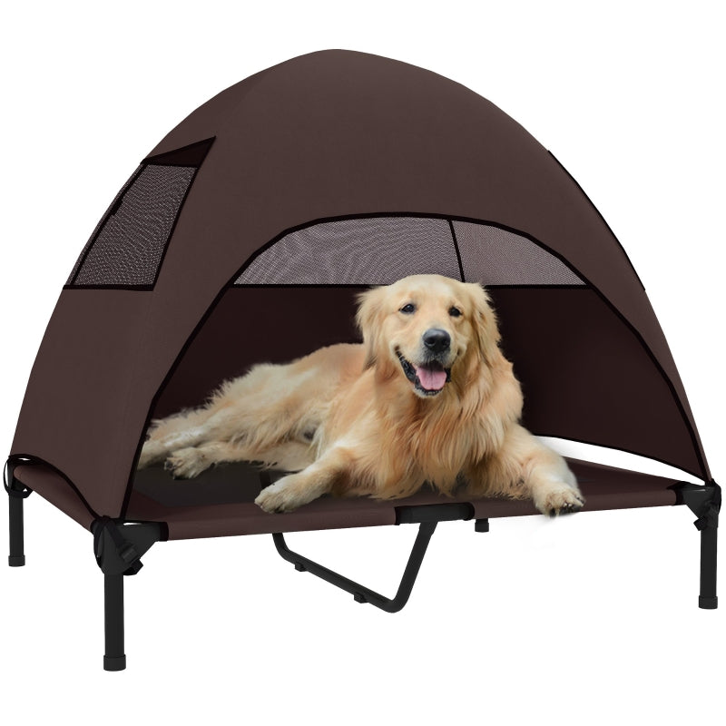 Hundebett für draußen, erhöhtes Dach für große Hunde, Kaffee