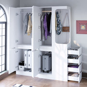 Extra-Large Wardrobe with Drawers and Storage Compartments, 140x40x170cm, White