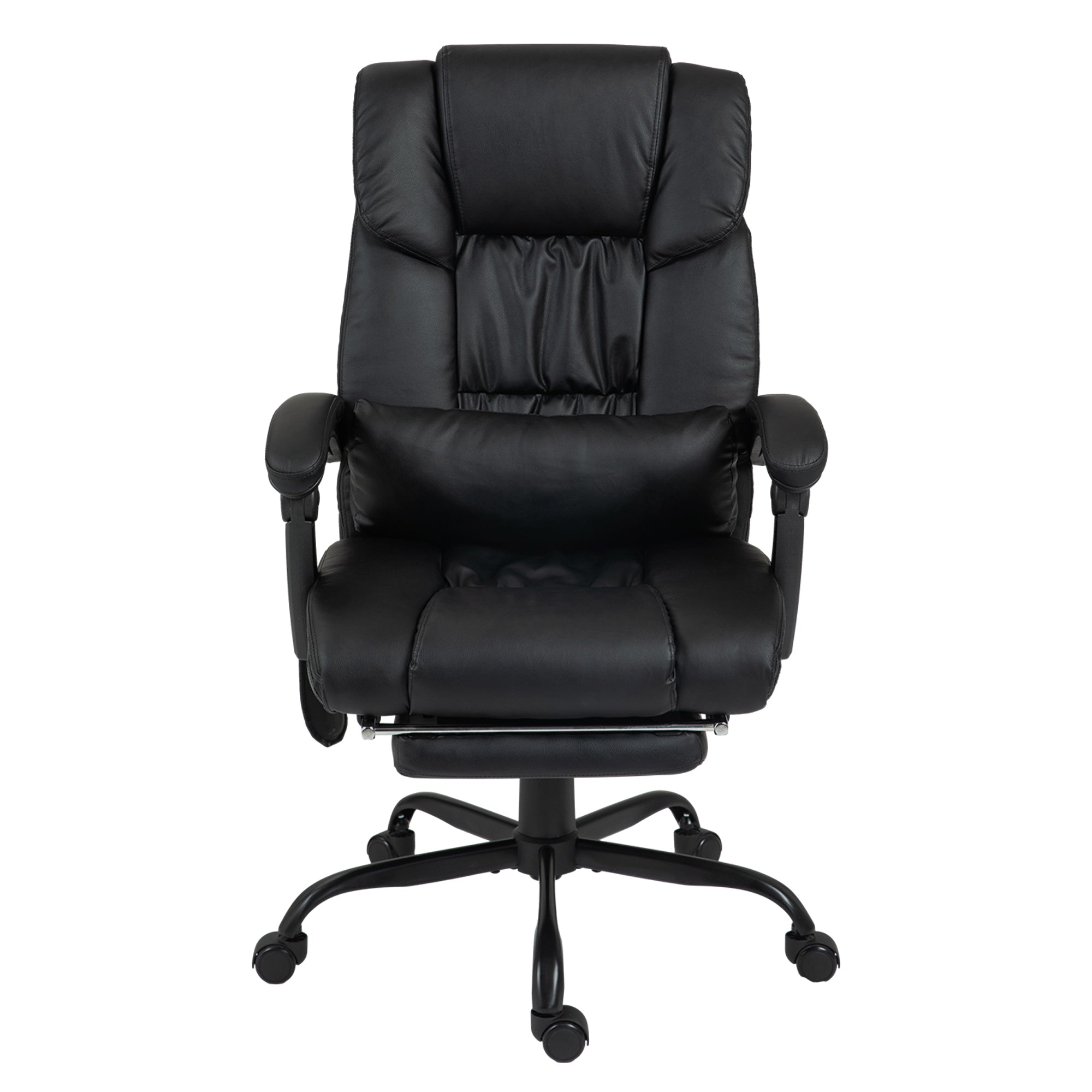 Office Chair, 6-Point Massage Adjustable Height Footrest, PU Leather Black