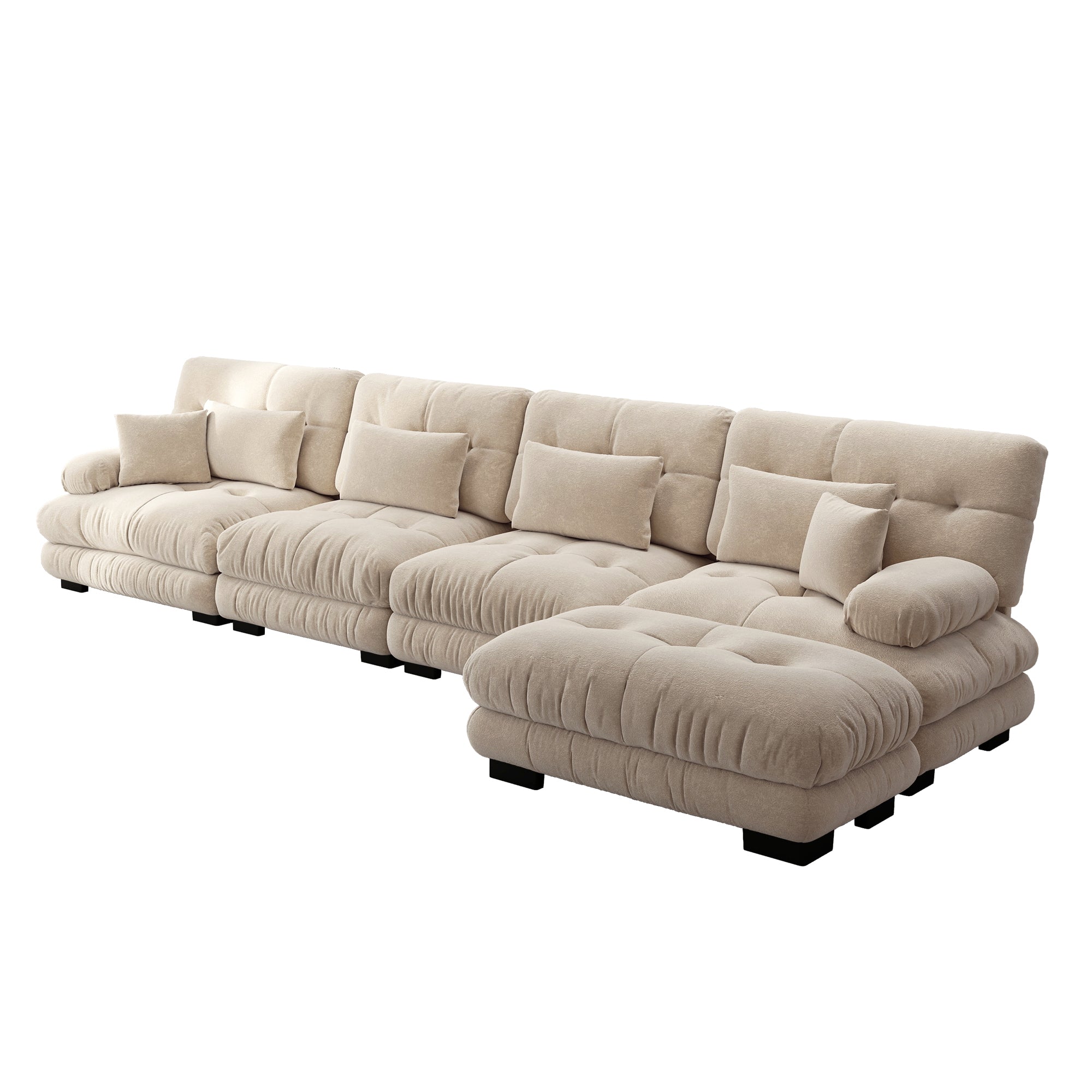 Modular Corner Sofa L-Shaped 4-Seater Cloud Couch Movable Ottoman DIY Combination, Chenille Light Brown