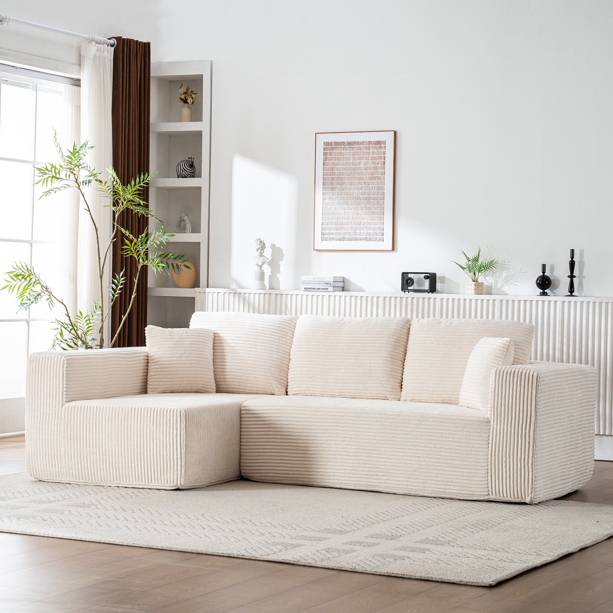 L-Shaped Cloud Sofa, Modern Modular Chaise Lounge, No Assembly, Core Fabric