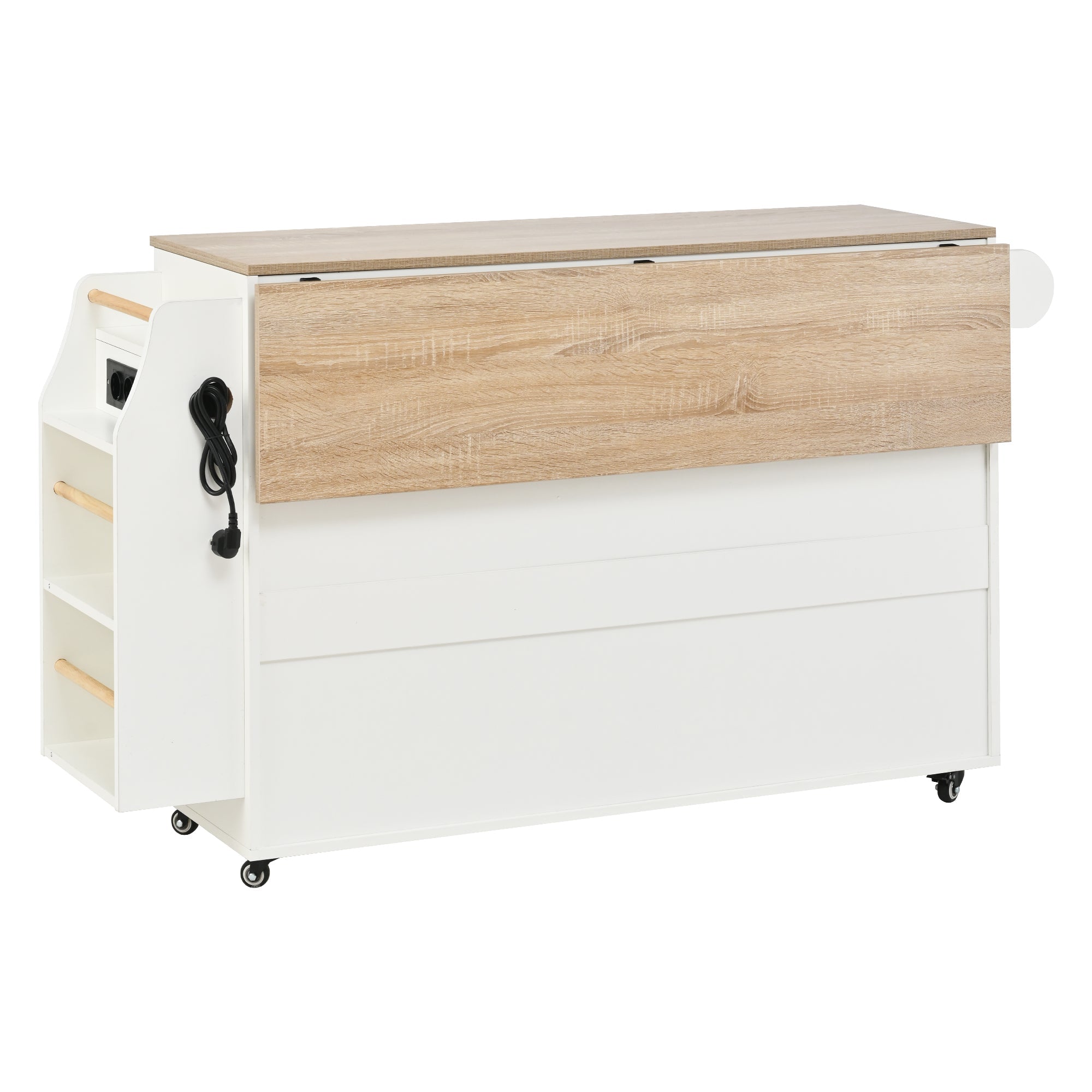 Kitchen Island Extendable Worktop Waste Bin Power Strips Mobile