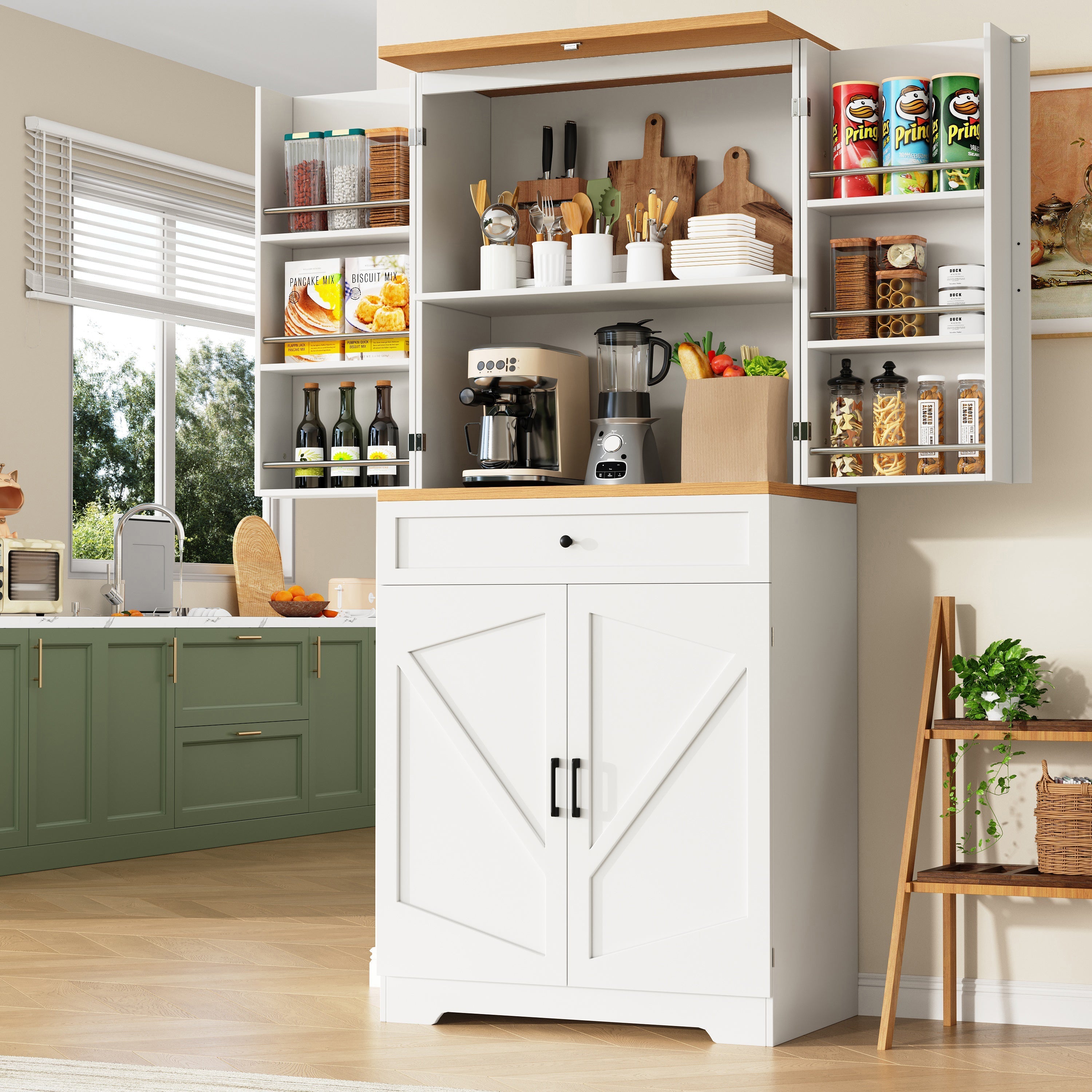 Snack Cabinet Kitchen Sideboard with Door Frame, White