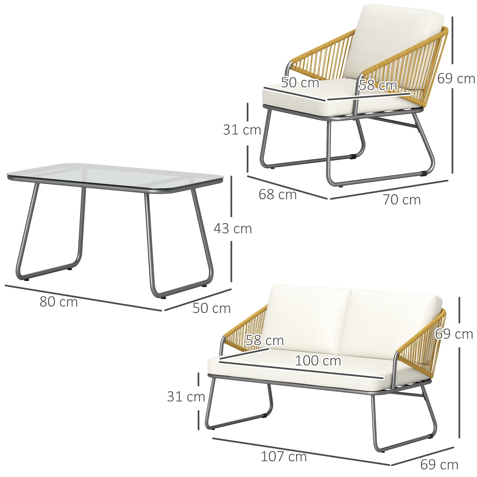 Outdoor Sofa Set, Four-Piece Strong Panel Rattan - Natural