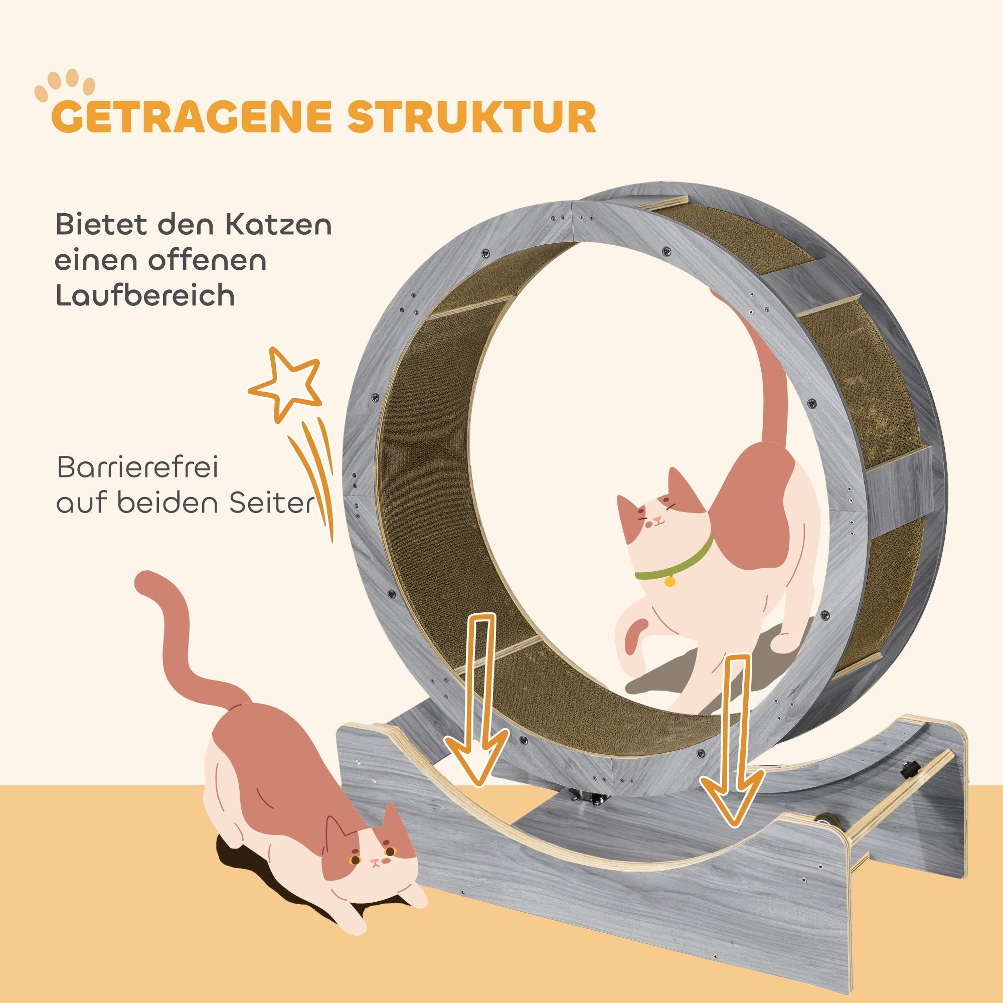 Katzenlaufrad, 91 cm, Bremse & Kratzbrett, Grau