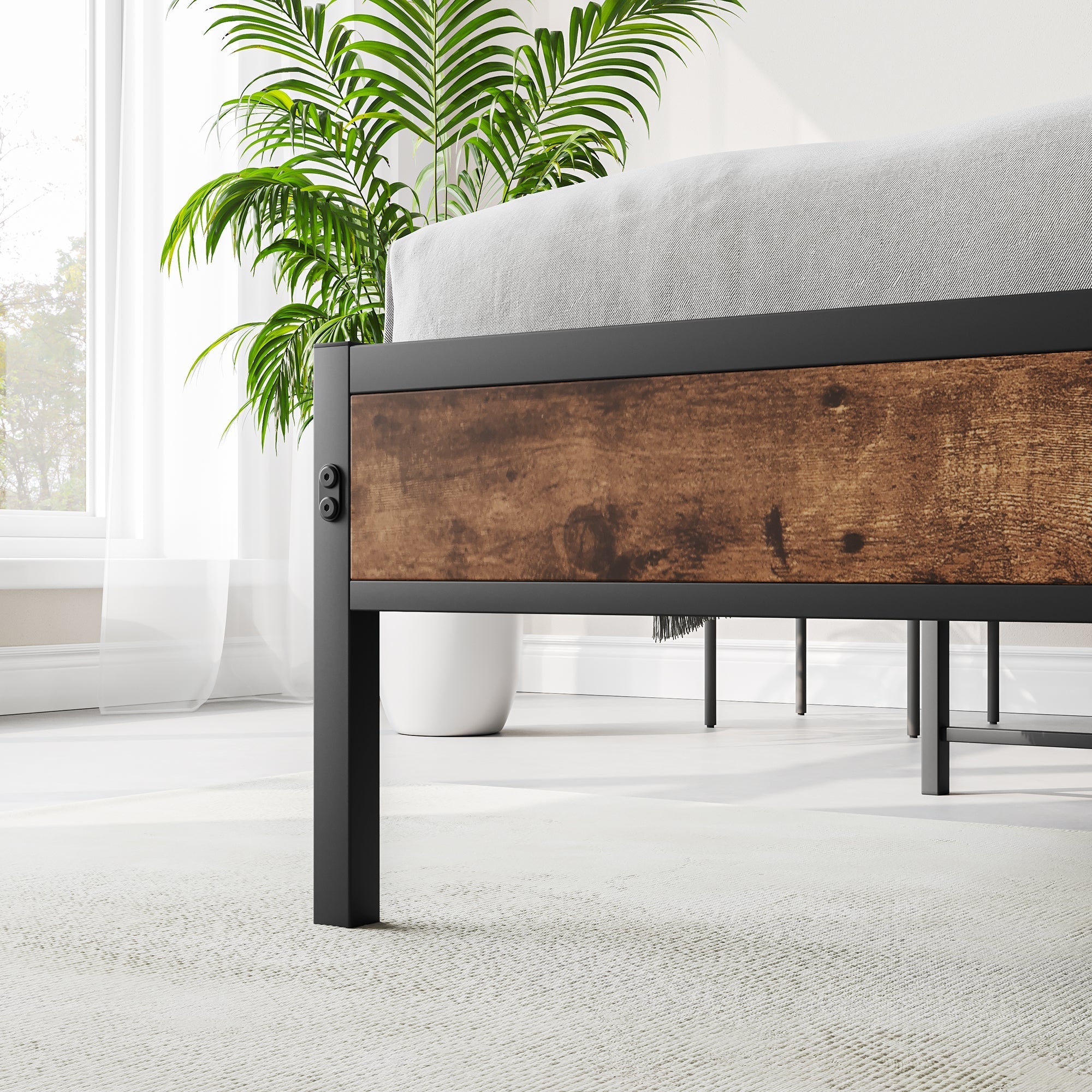 Bed Frame 120x200cm, Smart LED/USB Headboard, Heavy-Duty Metal Slatted Platform