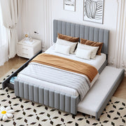 Upholstered Bed 140x190cm, Pull-Out & 2 Drawers, Velvet, Grey